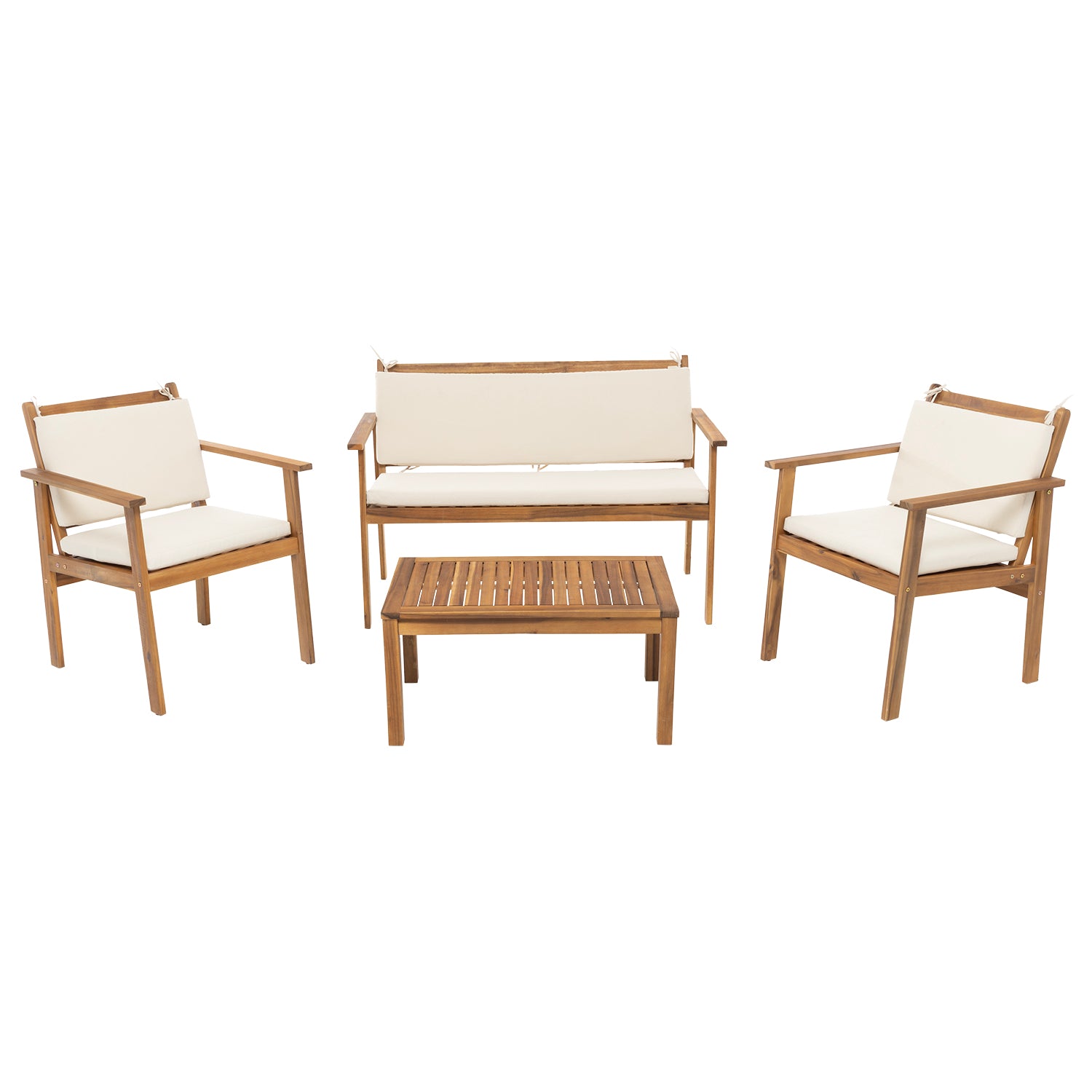 VESTIAMO CASA GIARDINO - Set da giardino 4 pezzi Struttura in Legno di Acacia e cuscini Beige