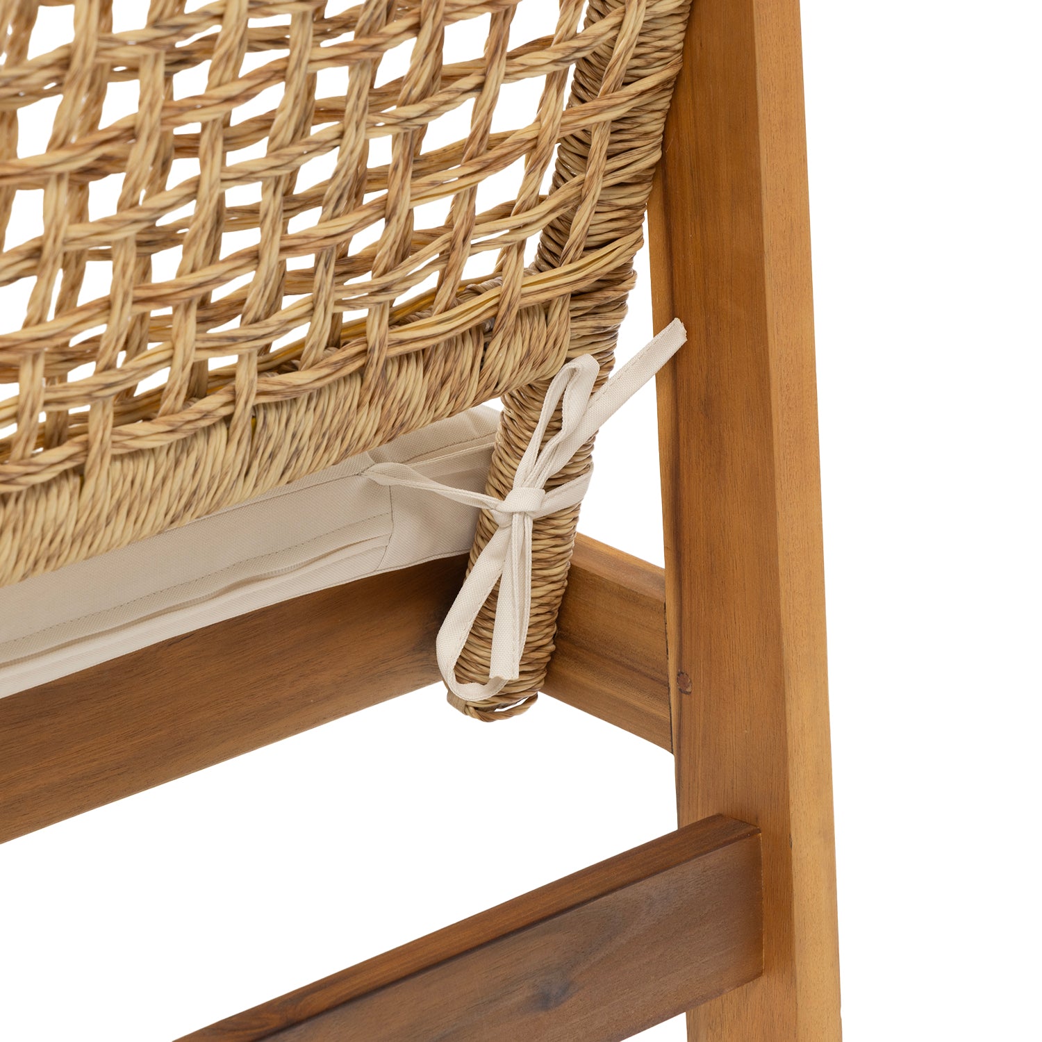 VESTIAMO CASA GIARDINO - Set da giardino 4 pezzi Struttura in Legno di Acacia, Schienale Effetto Rattan e cuscini Beige