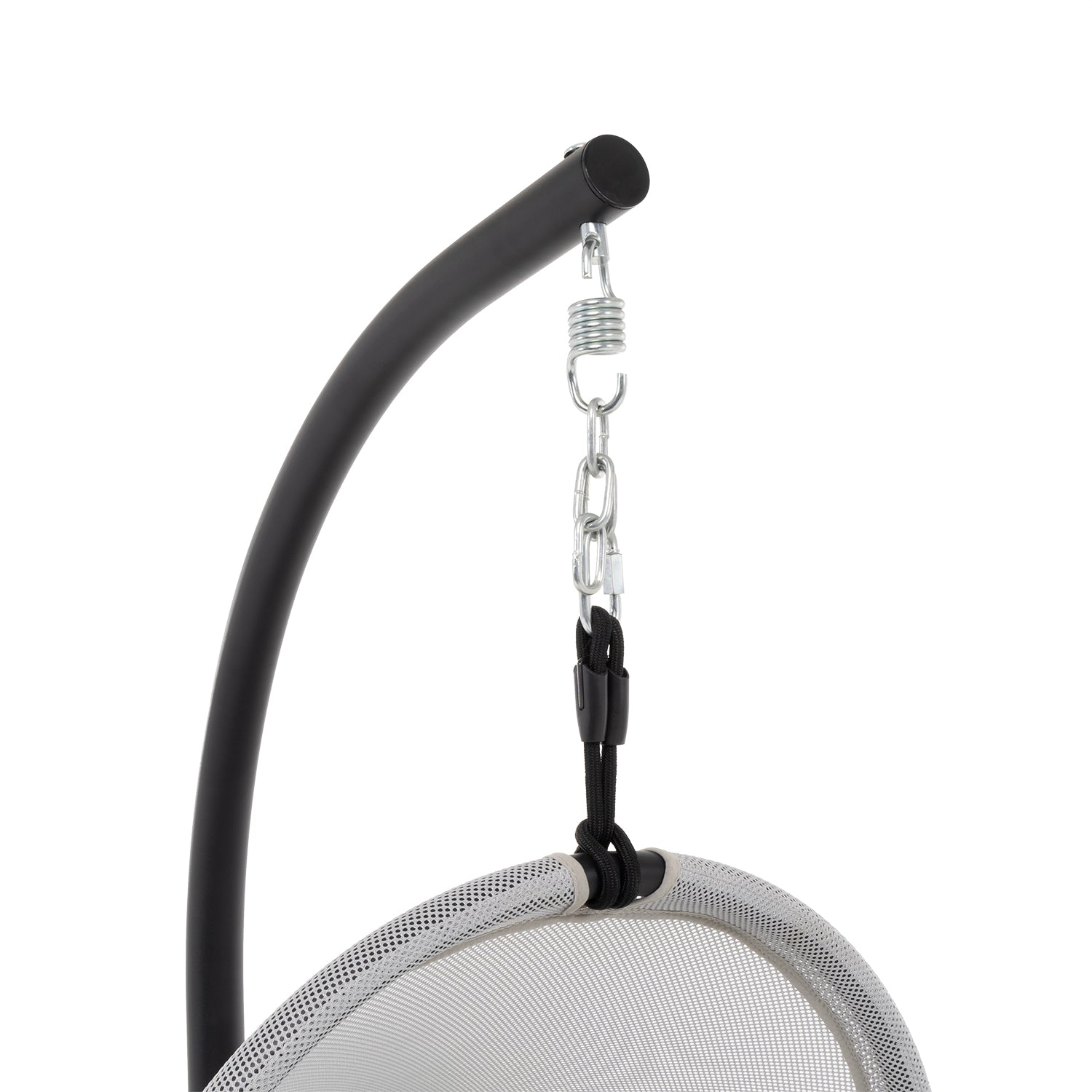 VESTIAMO CASA GIARDINO - Poltrona sospesa in acciaio nero con copertura e cuscini grigio - h195x115x108 cm