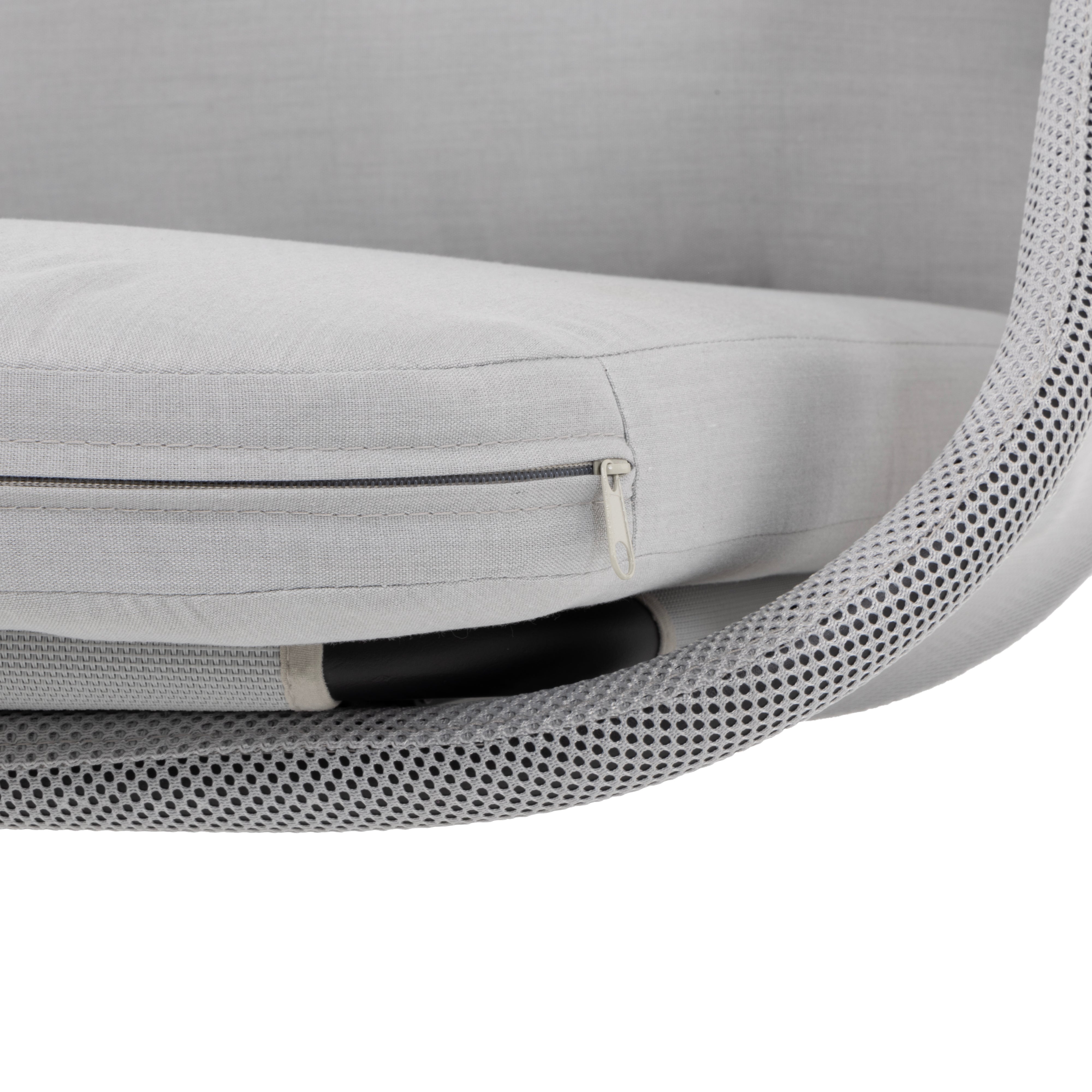 VESTIAMO CASA GIARDINO - Poltrona sospesa in acciaio nero con copertura e cuscini grigio - h195x115x108 cm