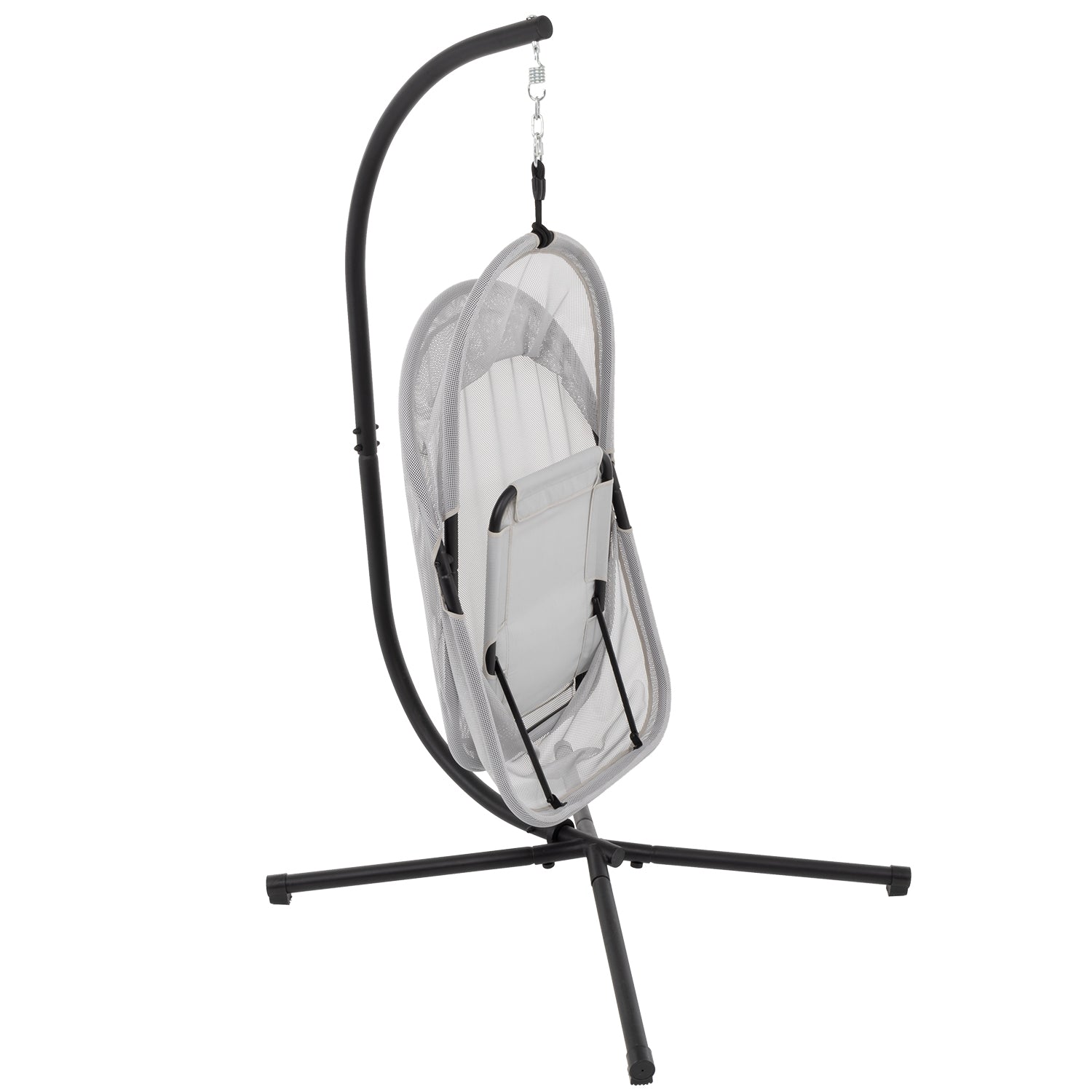 VESTIAMO CASA GIARDINO - Poltrona sospesa in acciaio nero con copertura e cuscini grigio - h195x115x108 cm