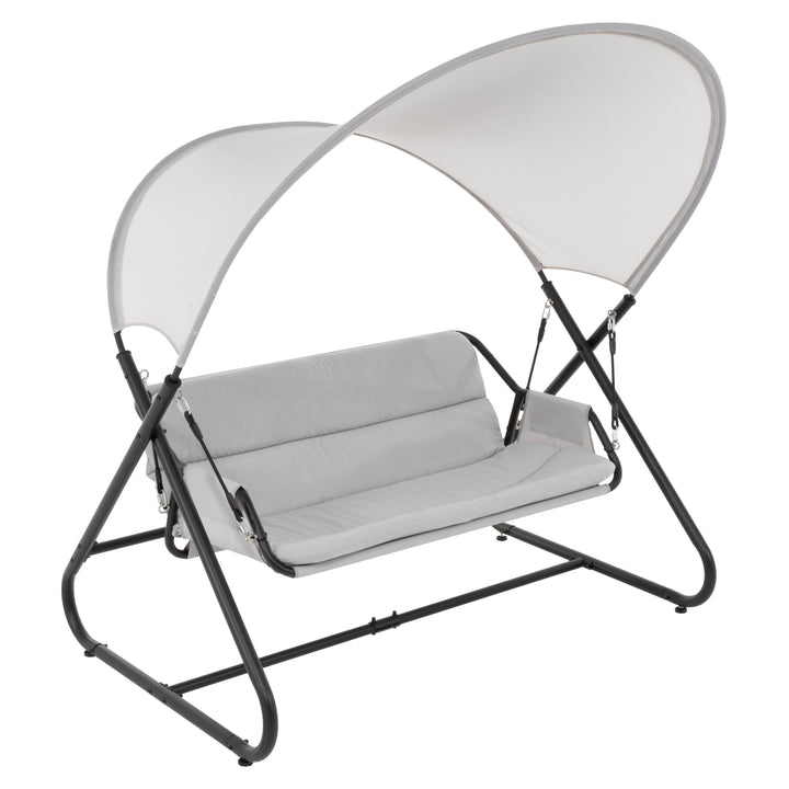 VESTIAMO CASA GIARDINO - Dondolo da giardino in acciaio nero con copertura e cuscini grigio - h190x166x145 cm