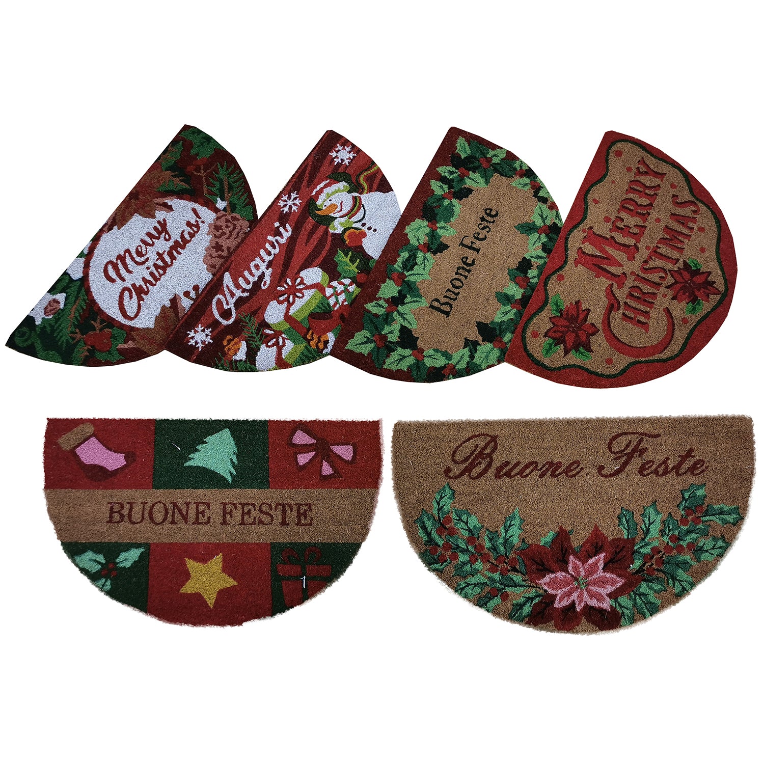 VESTIAMO CASA GRAN NATALE - Zerbino Natalizio Mezza Luna in Cocco e PVC 45x75 cm