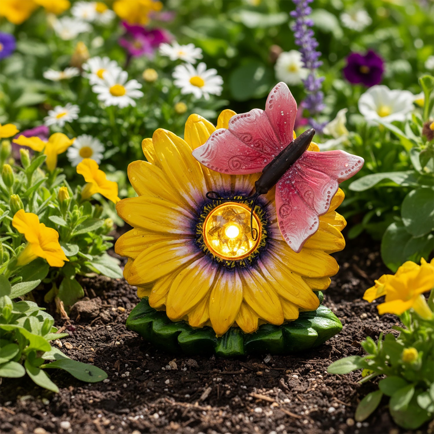 DICTROLUX - Lampada Solare LED Decorativa da Giardino Fiori h13 cm