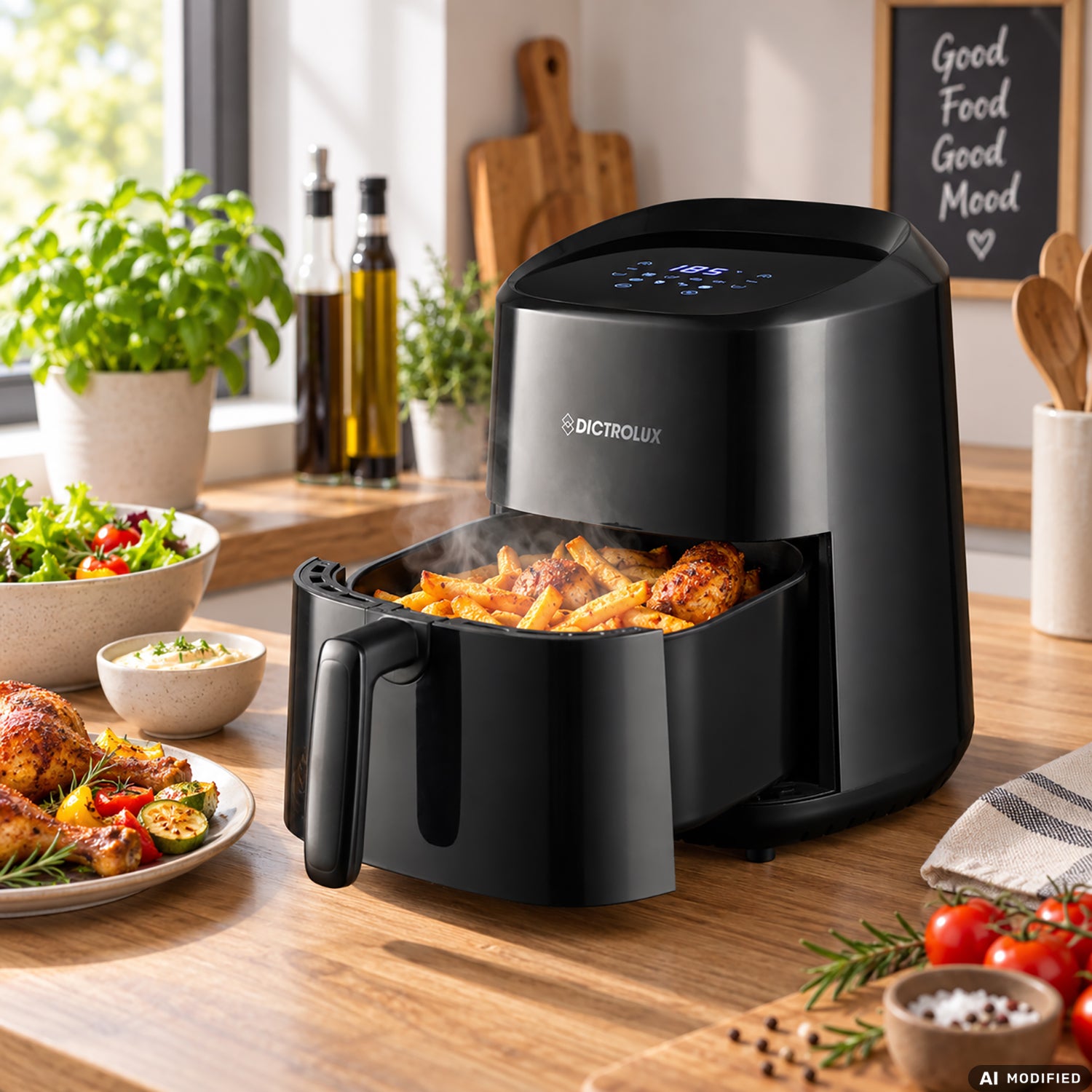 DICTROLUX - Friggitrice ad Aria Dictrolux Black Vision Fryer con Display Touch 3,2 Litri 1400 Watt