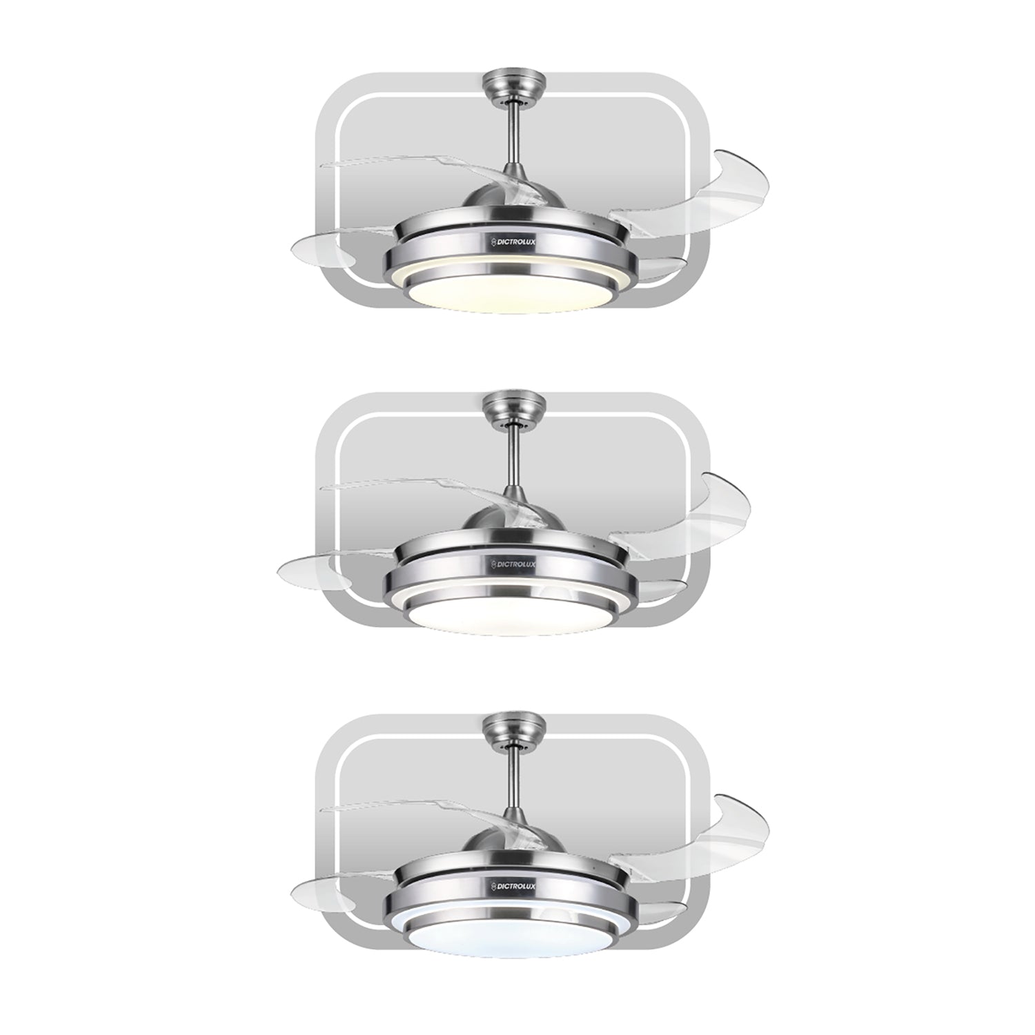 DICTROLUX - Ventilatore da Soffitto con Plafoniera LED e Pale Retrattili Aura Fan