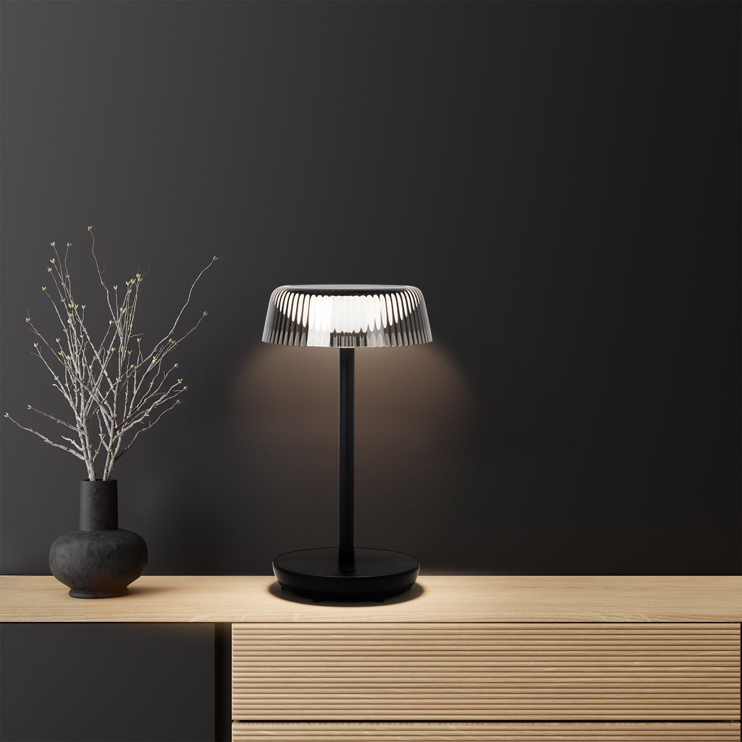 DICTROLUX - Lampada Led Touch Dimmerabile Brigitte Nera - h29 cm diametro 16 cm