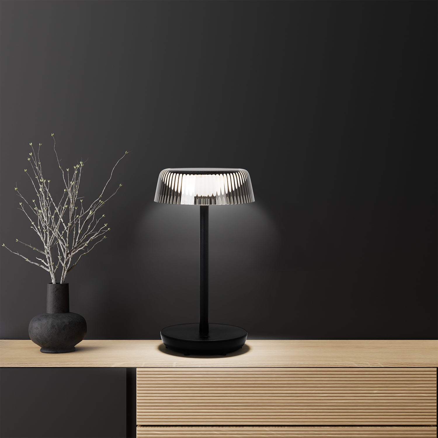 DICTROLUX - Lampada Led Touch Dimmerabile Brigitte Nera - h29 cm diametro 16 cm