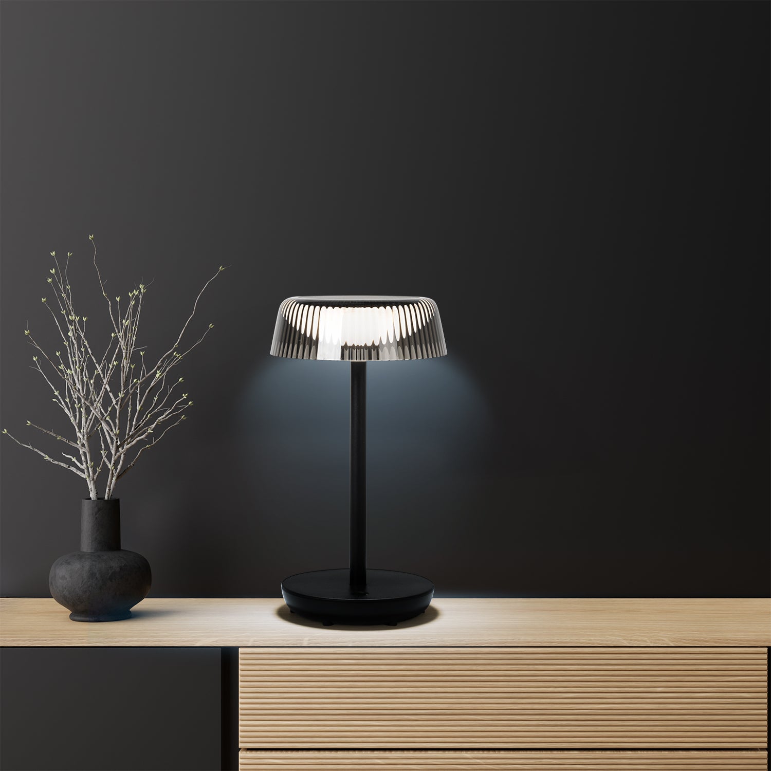 DICTROLUX - Lampada Led Touch Dimmerabile Brigitte Nera - h29 cm diametro 16 cm