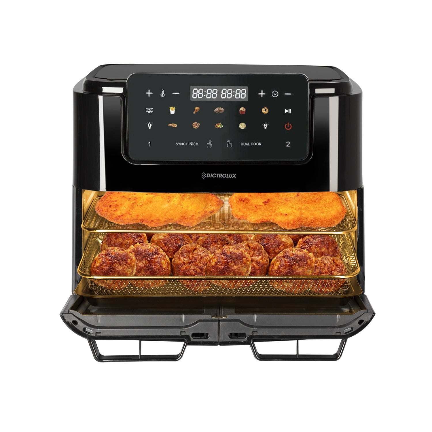 DICTROLUX - Friggitrice ad aria Multifunzione Fry Cook 12 litri 2600 Watt - Display LED a colori