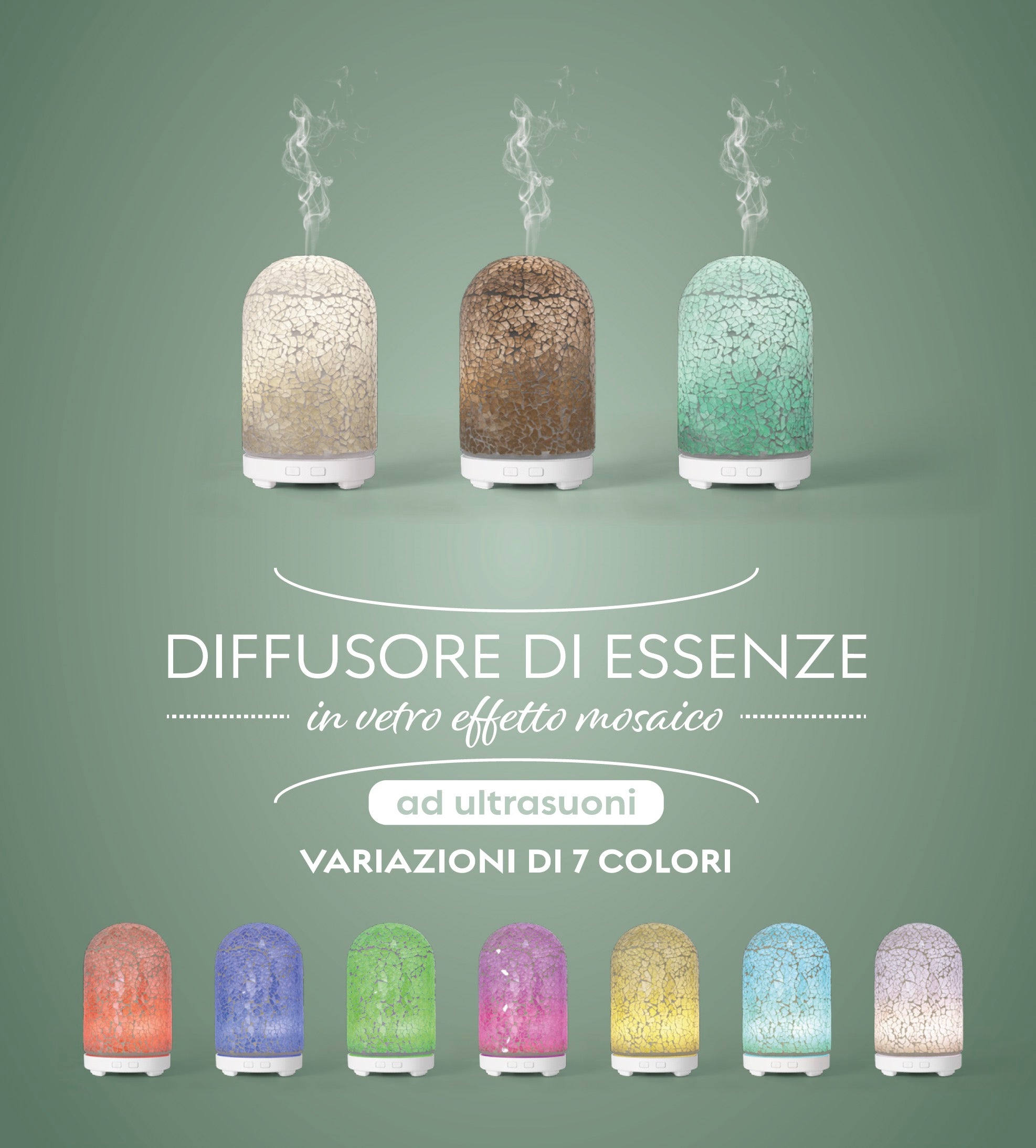 DICTROLUX - Diffusore di Essenze a Ultrasuoni Effetto Mosaico in Vetro 100 ml 12 Watt