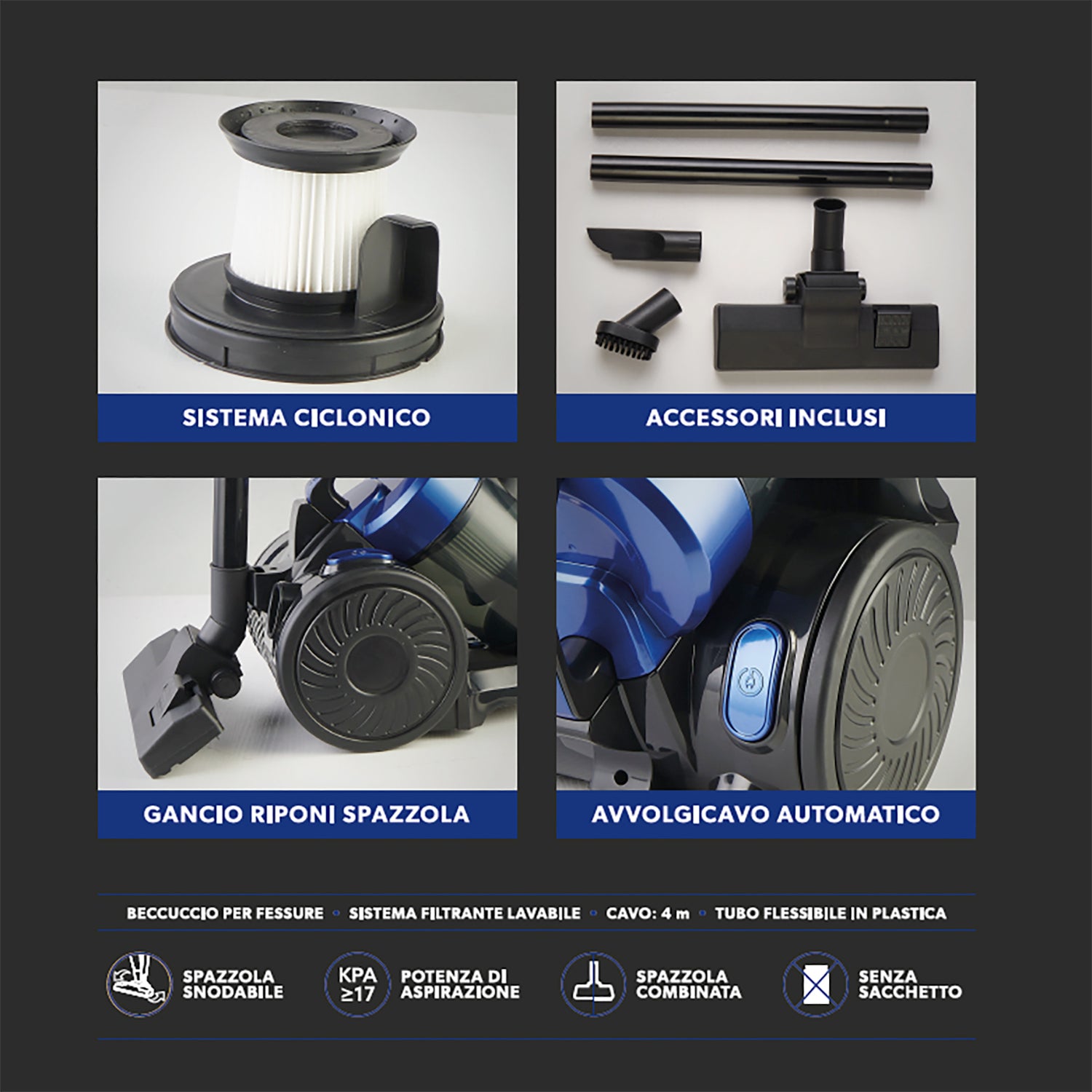 DICTROLUX - Aspirapolvere Ciclonico Top Cyclonic Serie 8803-1 800 Watt