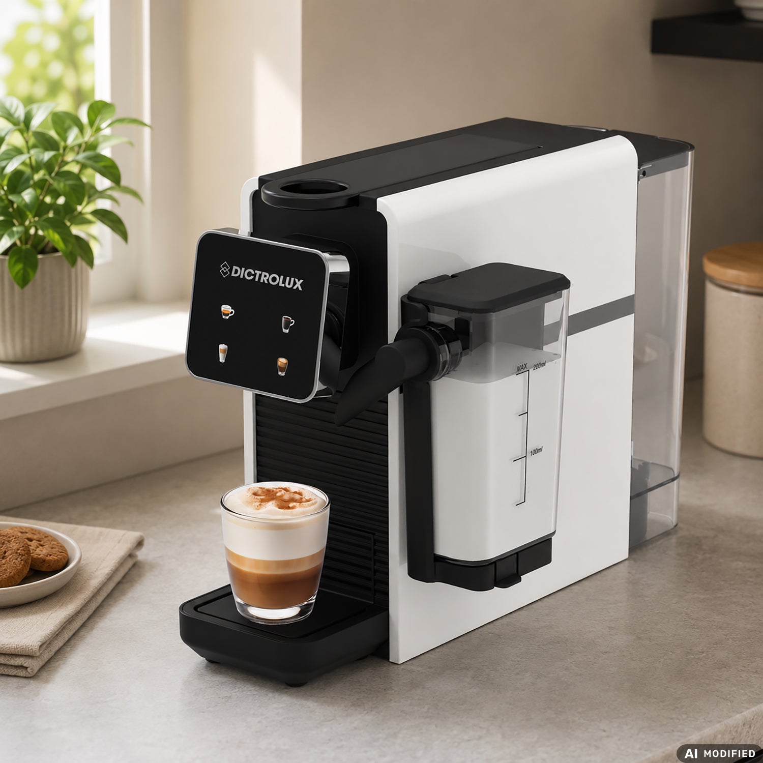 DICTROLUX - Macchina da Caffè Digitale Express & Milk White 1400 Watt - Compatibile con Capsule Nespresso®