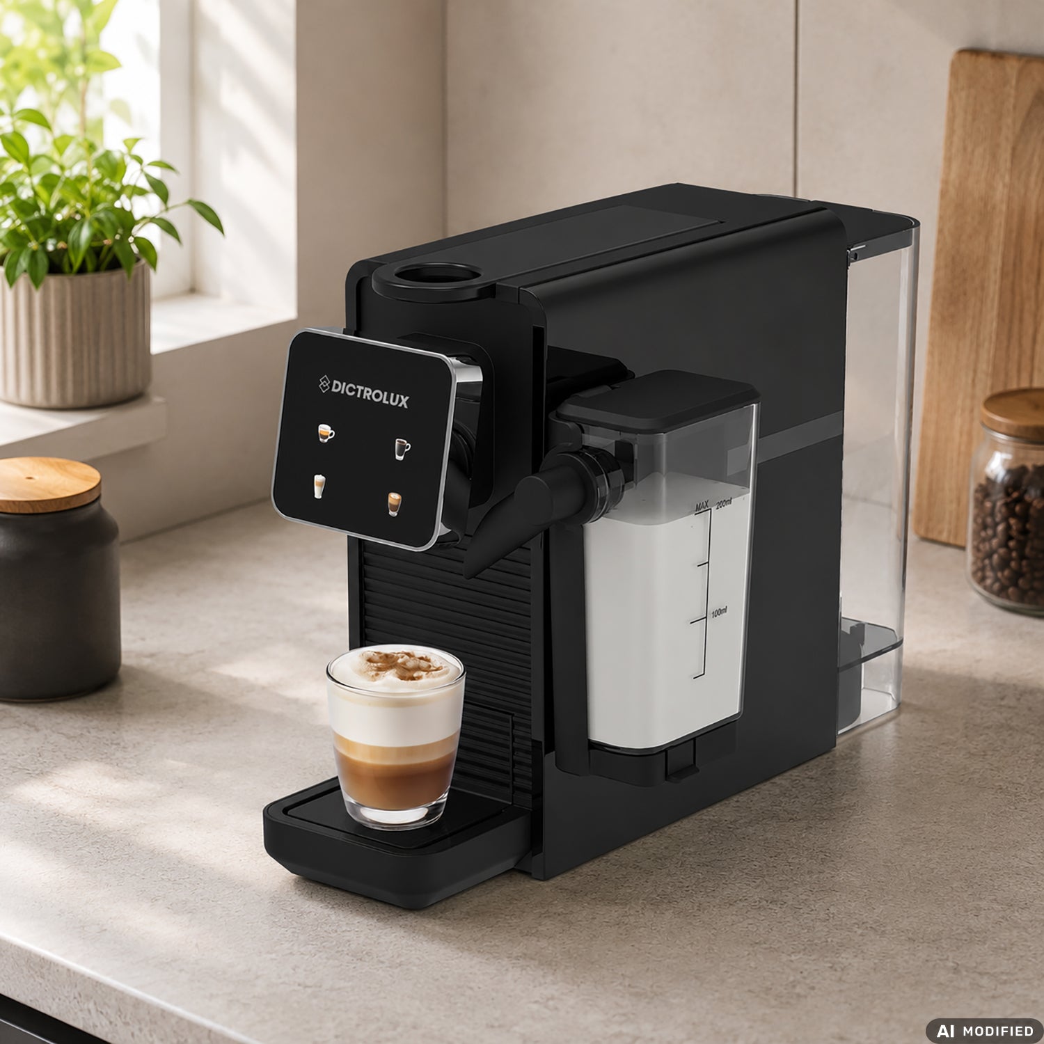 DICTROLUX - Macchina da Caffè Digitale Express & Milk Black 1400 Watt - Compatibile con Capsule Nespresso®