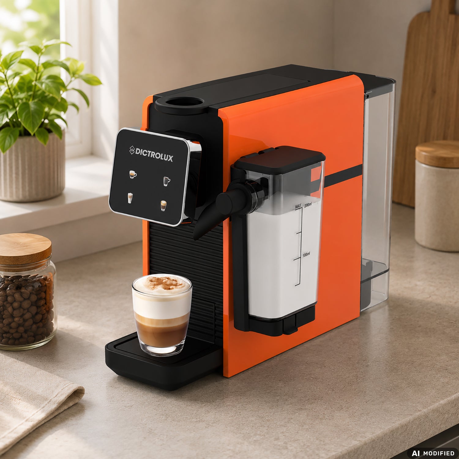 DICTROLUX - Macchina da Caffè Digitale Express & Milk Orange 1400 Watt - Compatibile con Capsule Nespresso®
