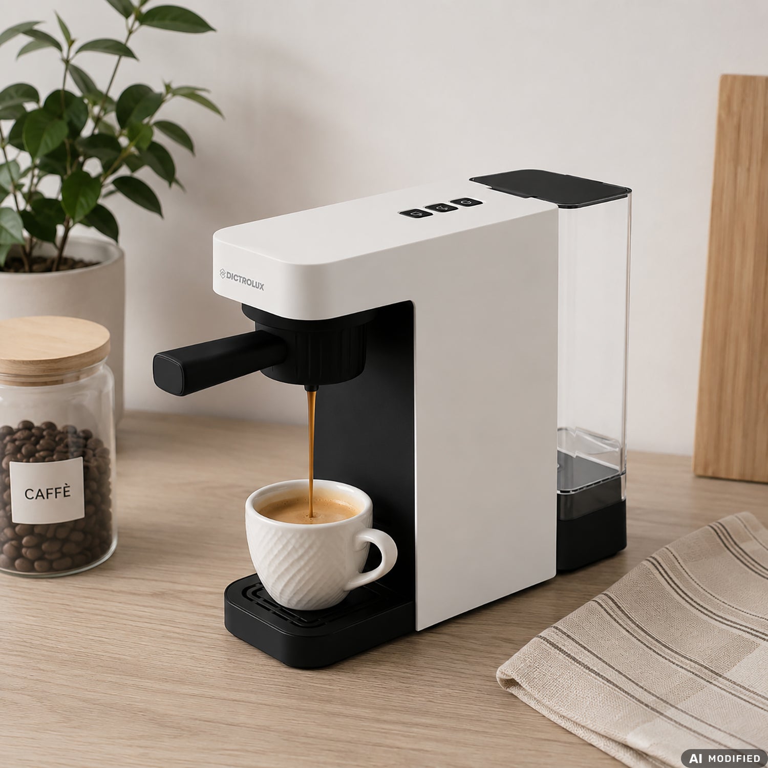 DICTROLUX - Macchina da Caffè 4 in 1 Krystin White 1400 Watt - Compatibile con capsule Nescafé® Dolce Gusto®, Nespresso®, caffè macinato e cialde ESE