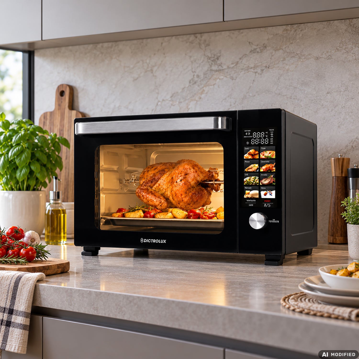 DICTROLUX - Forno Elettrico Ventilato Oven Grill 35 Litri con Girarrosto 1500 Watt