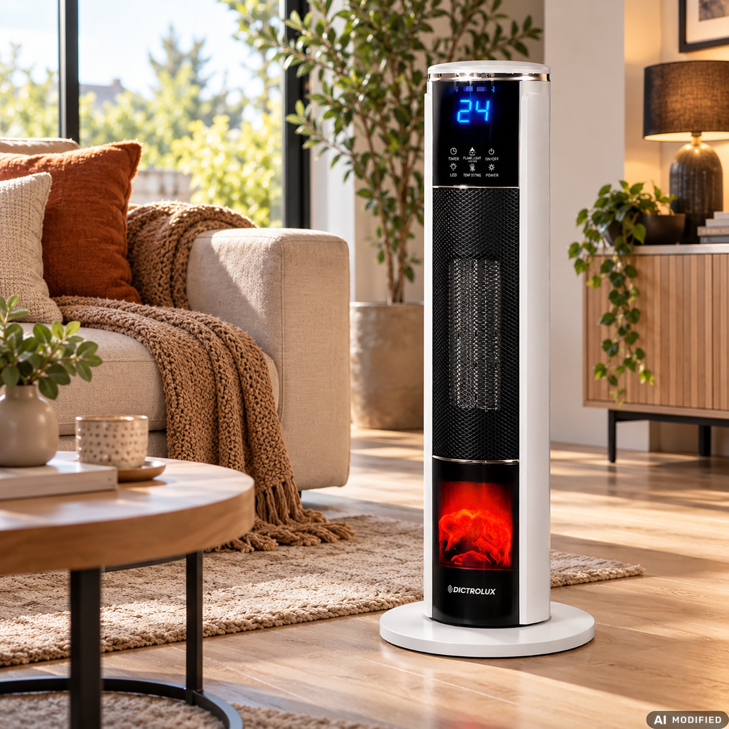 DICTROLUX - Termoventilatore a Colonna Ceramico Glow Tower con Effetto Camino 2000 Watt