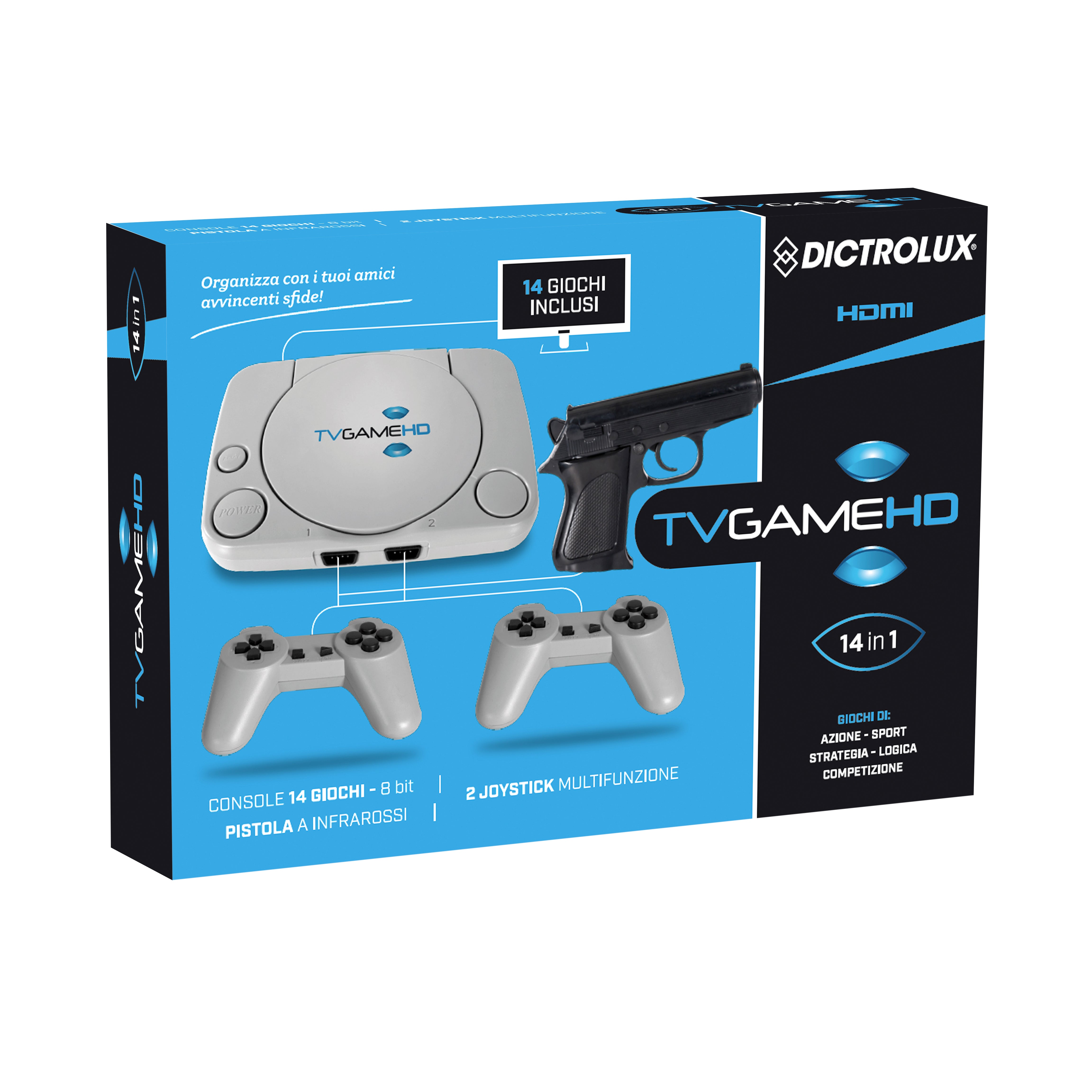DICTROLUX - Console TV Game HD 14 in 1 con 2 Joystick e Pistola a Infrarossi