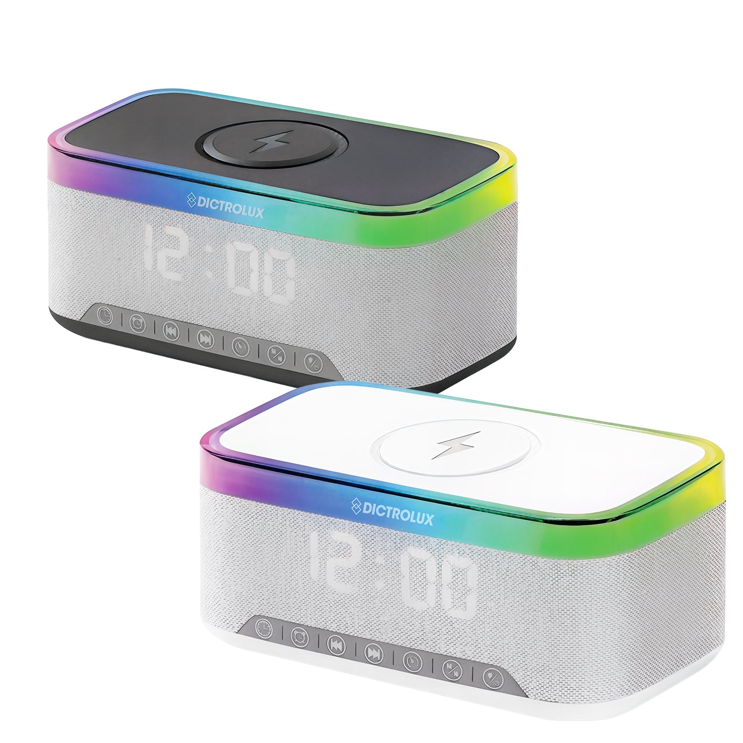 DICTROLUX - Speaker Bluetooth DLX883 con Ricarica Wireless, Sveglia Digitale e Luci LED