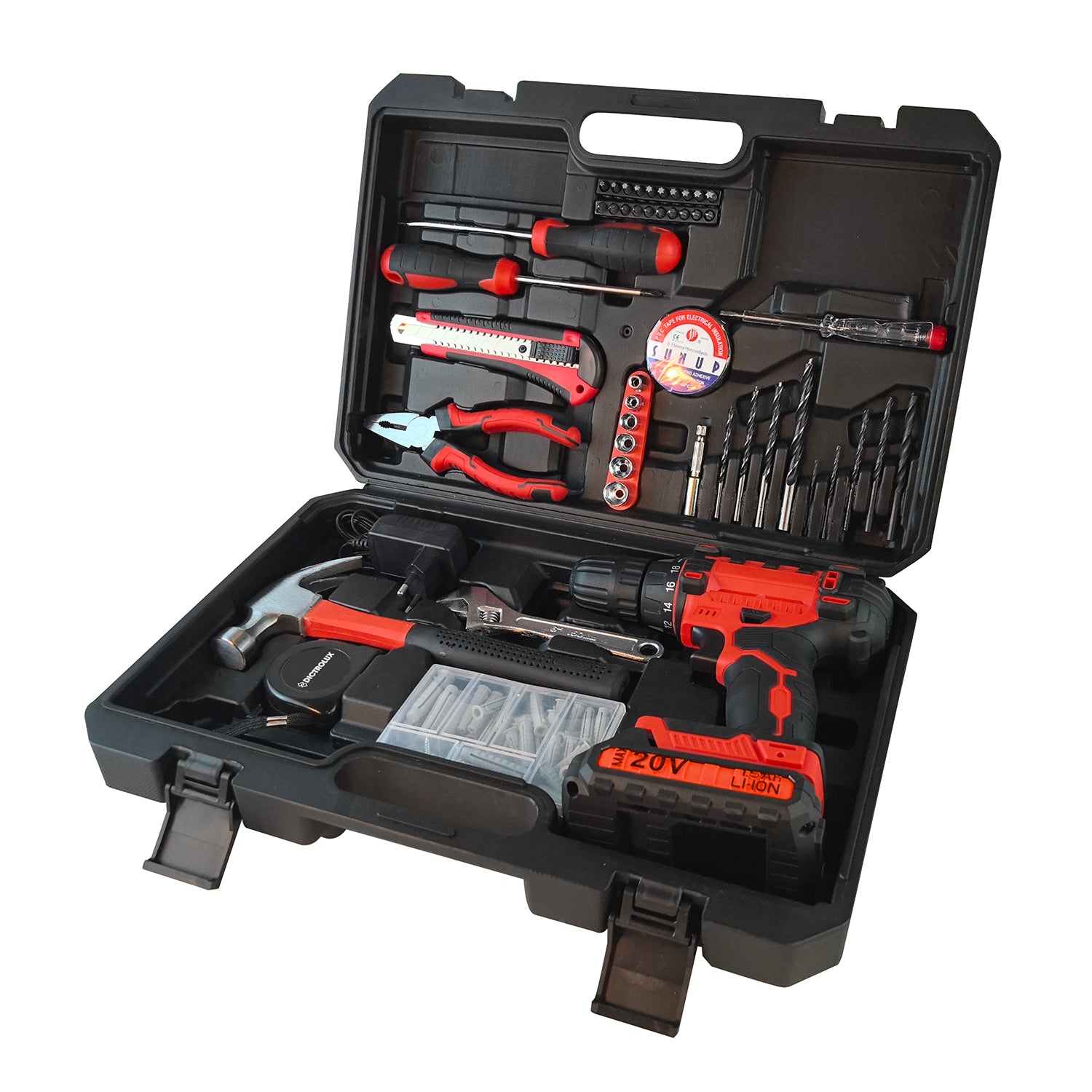 DICTROLUX - Valigetta kit attrezzi con Trapano Avvitatore Ricaricabile - 140 Accessori inclusi