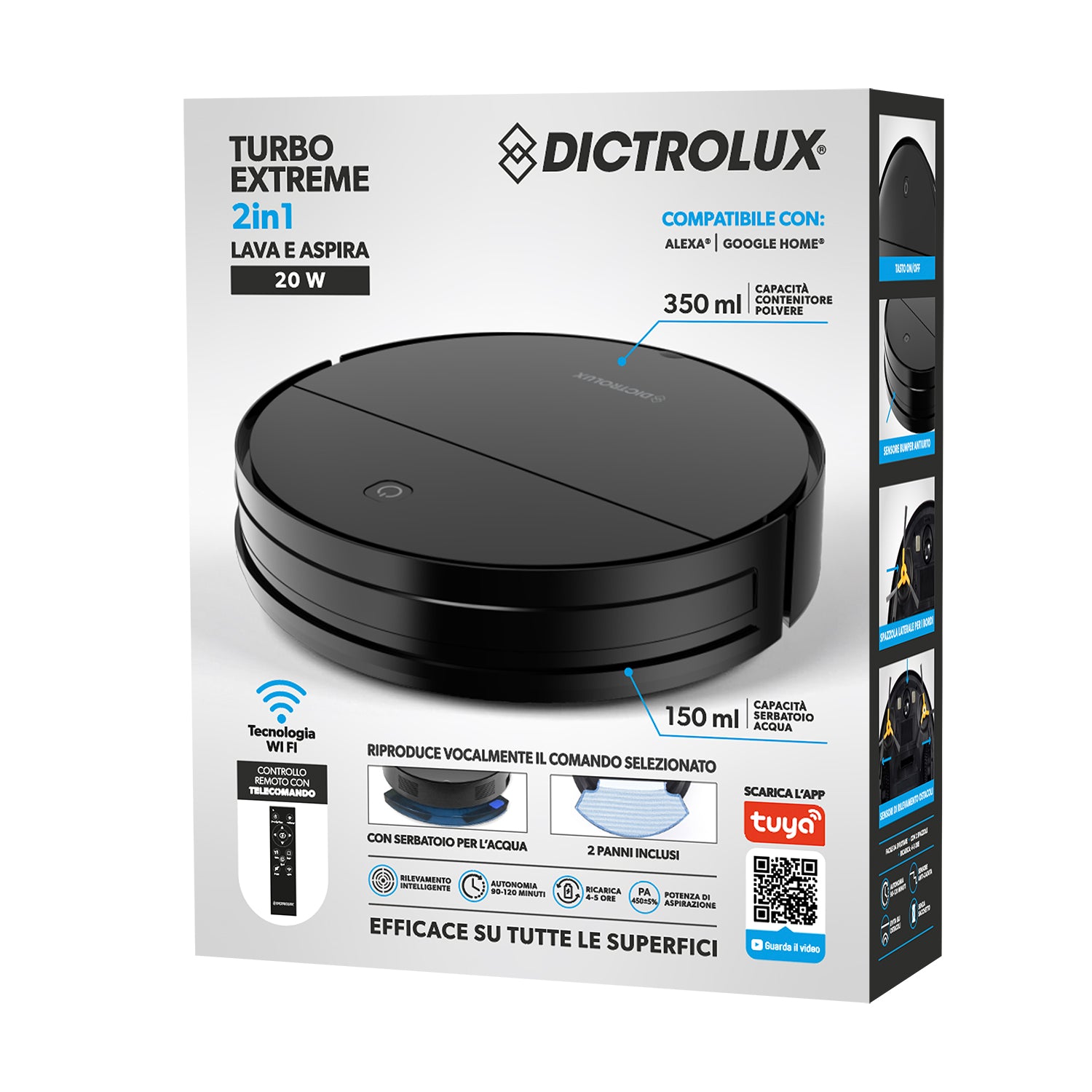 DICTROLUX - Robot Aspirapolvere e Lavapavimenti Turbo Extreme 2in1 - Compatibile con Google Home e Alexa