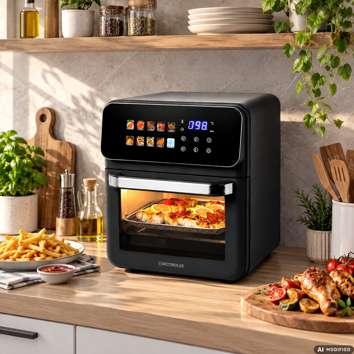 DICTROLUX - Forno Friggitrice ad Aria Multifunzione Oven Crock con Display Touch 10 Litri 1350 Watt