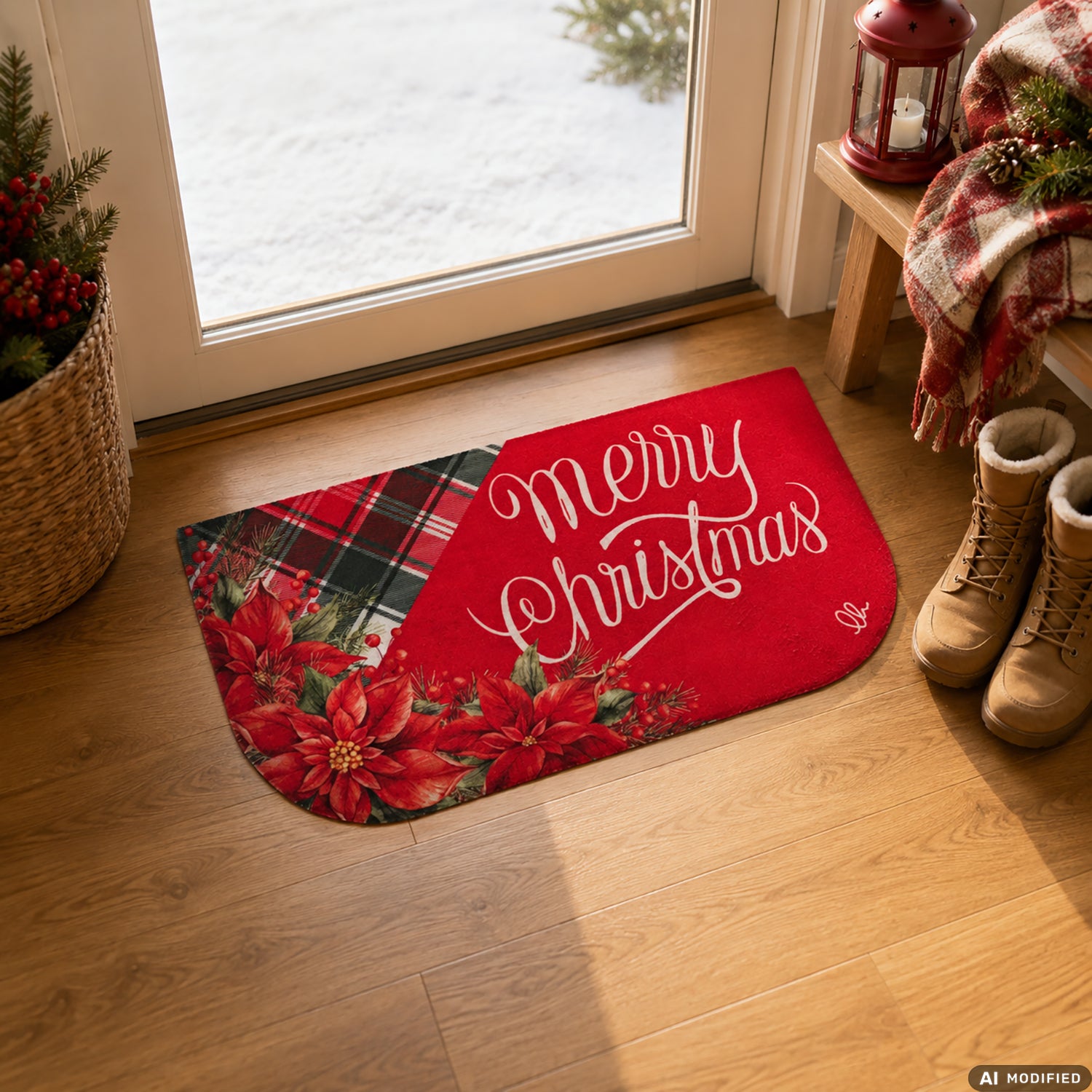 VESTIAMO CASA GRAN NATALE - Tappeto Natalizio Mezzaluna Merry Christmas Antiscivolo 40x70 cm