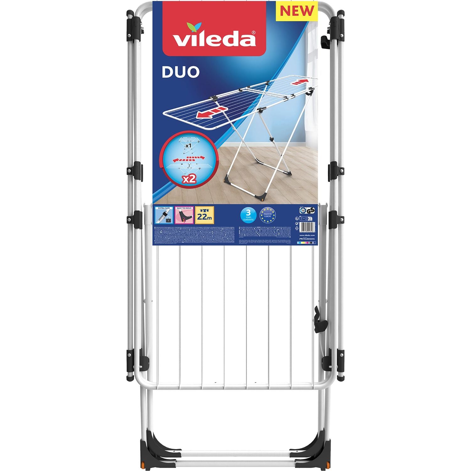 VILEDA - Stendibiancheria estensibile Duo con spazio di stenditura 22 metri - h97x209x59,5 cm