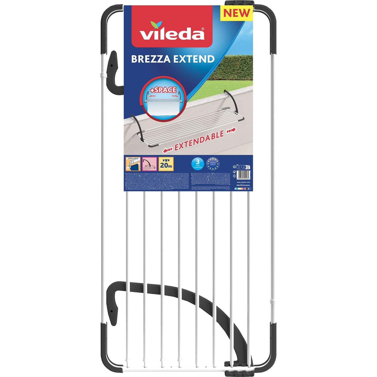 VILEDA - Stendibiancheria da Balcone Estensibile Brezza Extend - 20 metri di stenditura