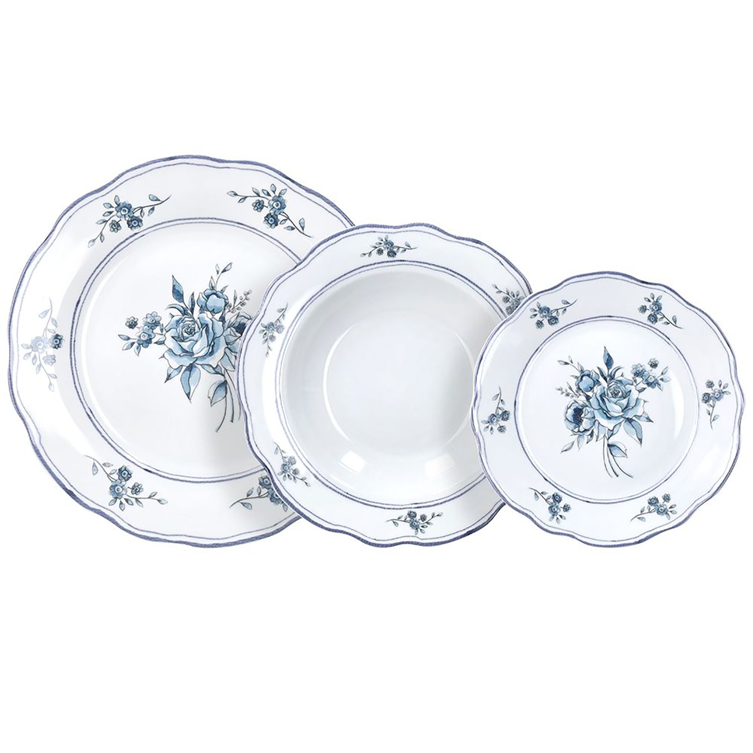 TOGNANA - Servizio di piatti Heritage Florals Blu in Porcellana Linea Cappettata  - set 18 pezzi