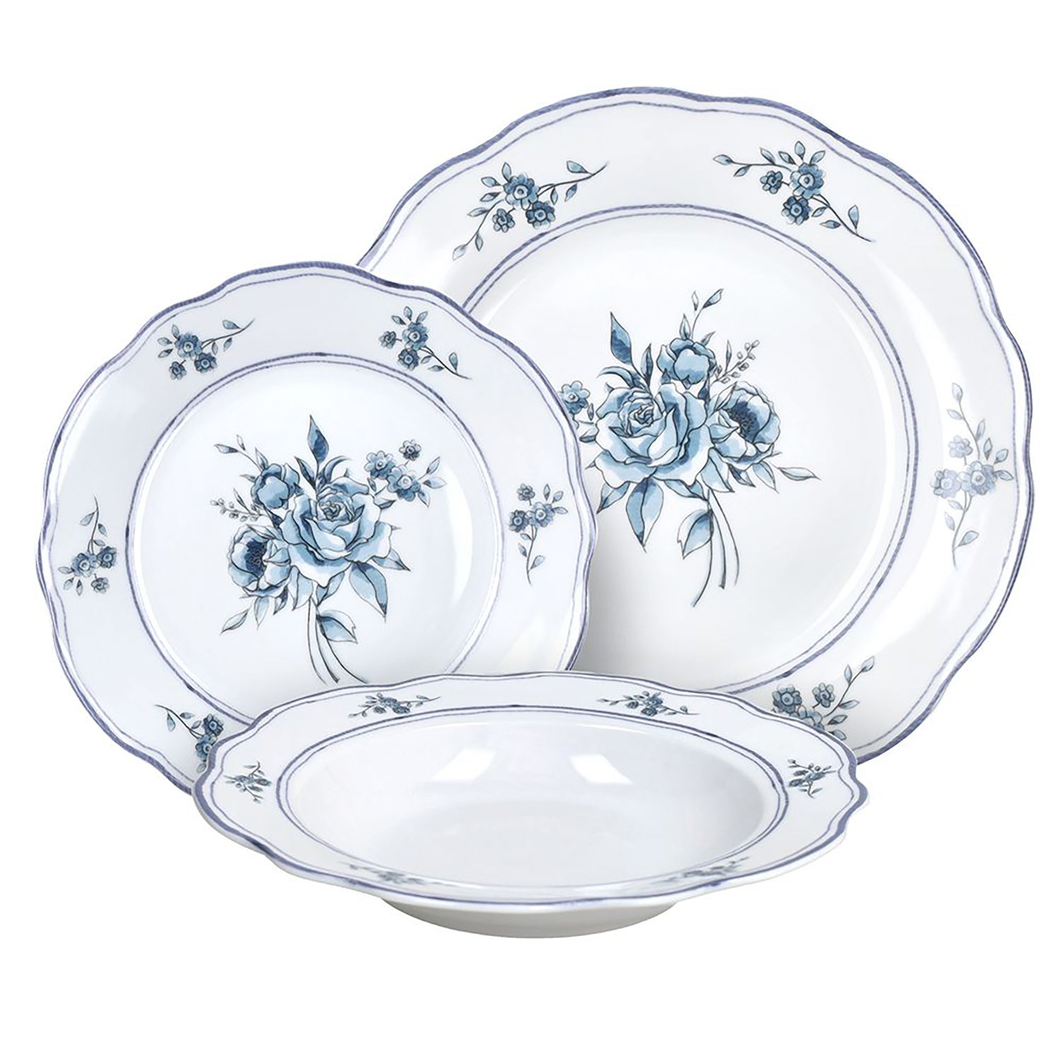 TOGNANA - Servizio di piatti Heritage Florals Blu in Porcellana Linea Cappettata  - set 18 pezzi