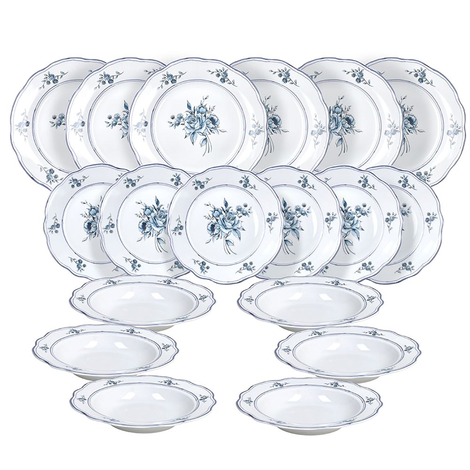 TOGNANA - Servizio di piatti Heritage Florals Blu in Porcellana Linea Cappettata  - set 18 pezzi