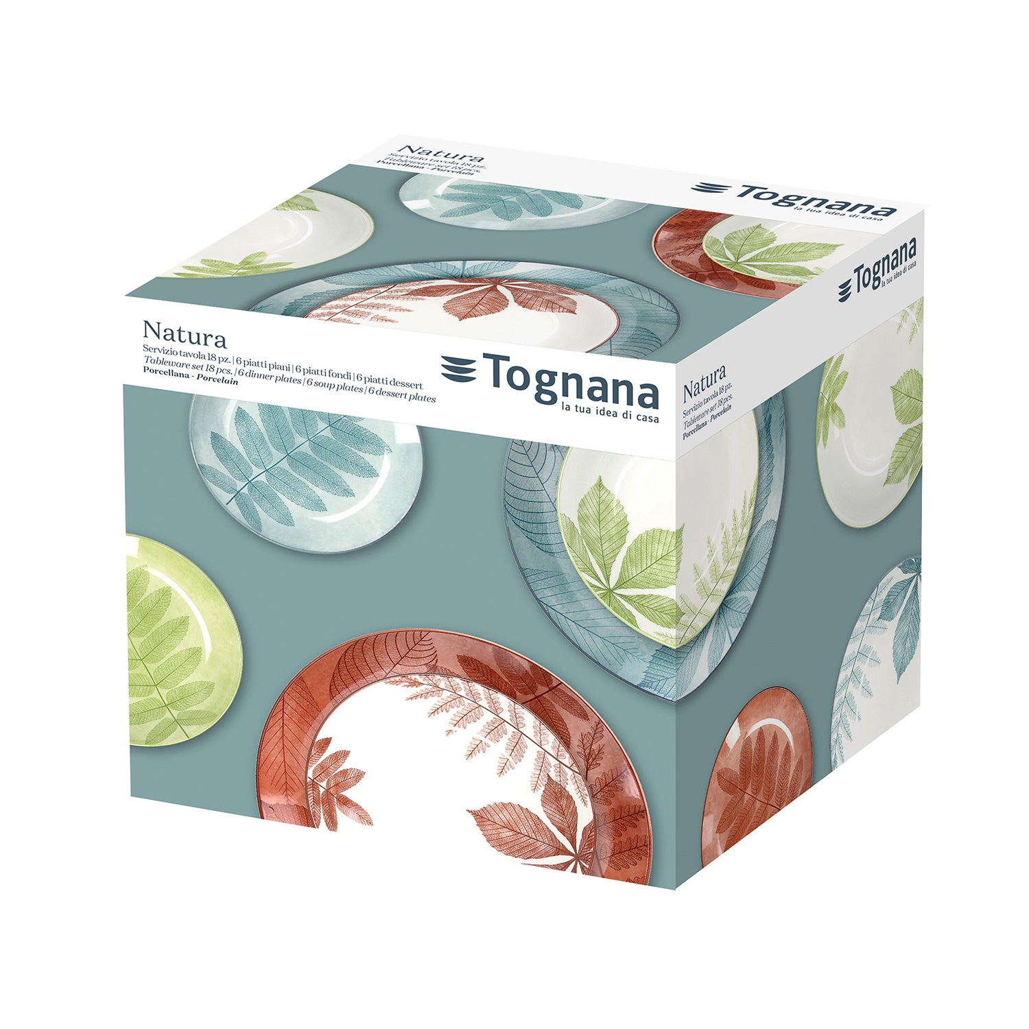 TOGNANA - Servizio di piatti Natura in porcellana Multicolor Linea Madison  - set 18 pezzi