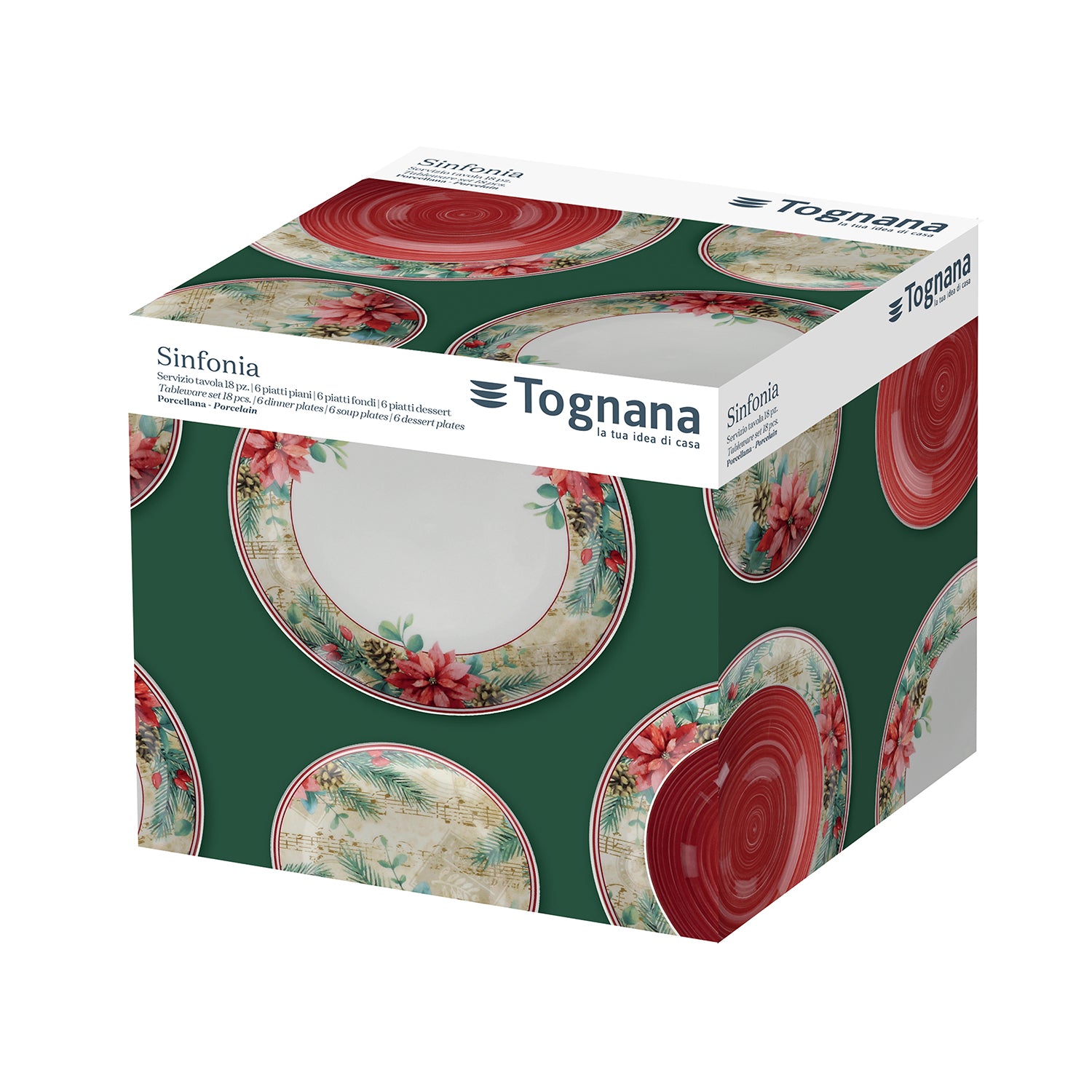 TOGNANA - Servizio di piatti Sinfonia in porcellana Multicolor Linea Madison  - set 18 pezzi