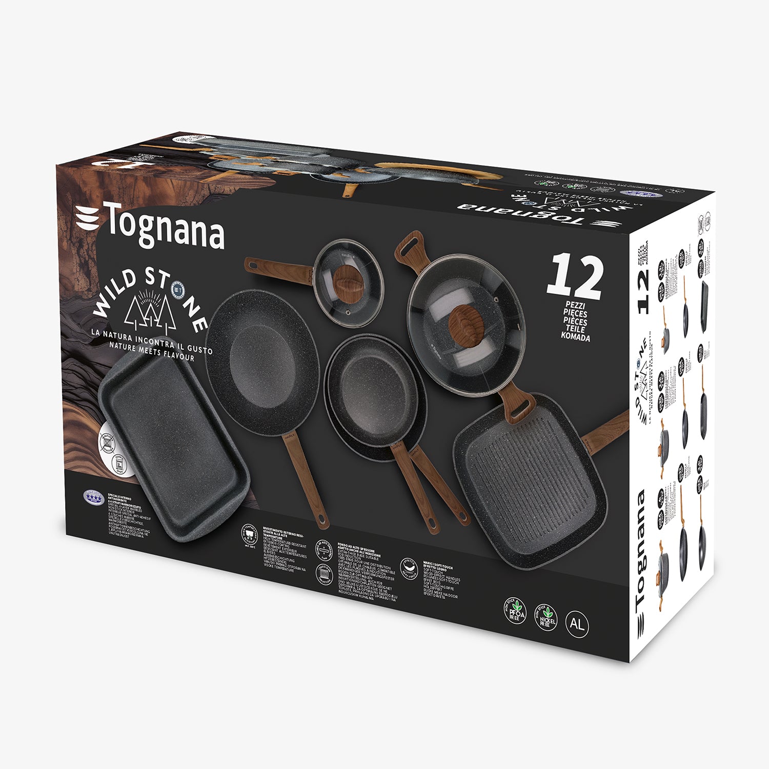 TOGNANA - Batteria Pentole 12 pezzi in alluminio Grigio Linea Wild Stone