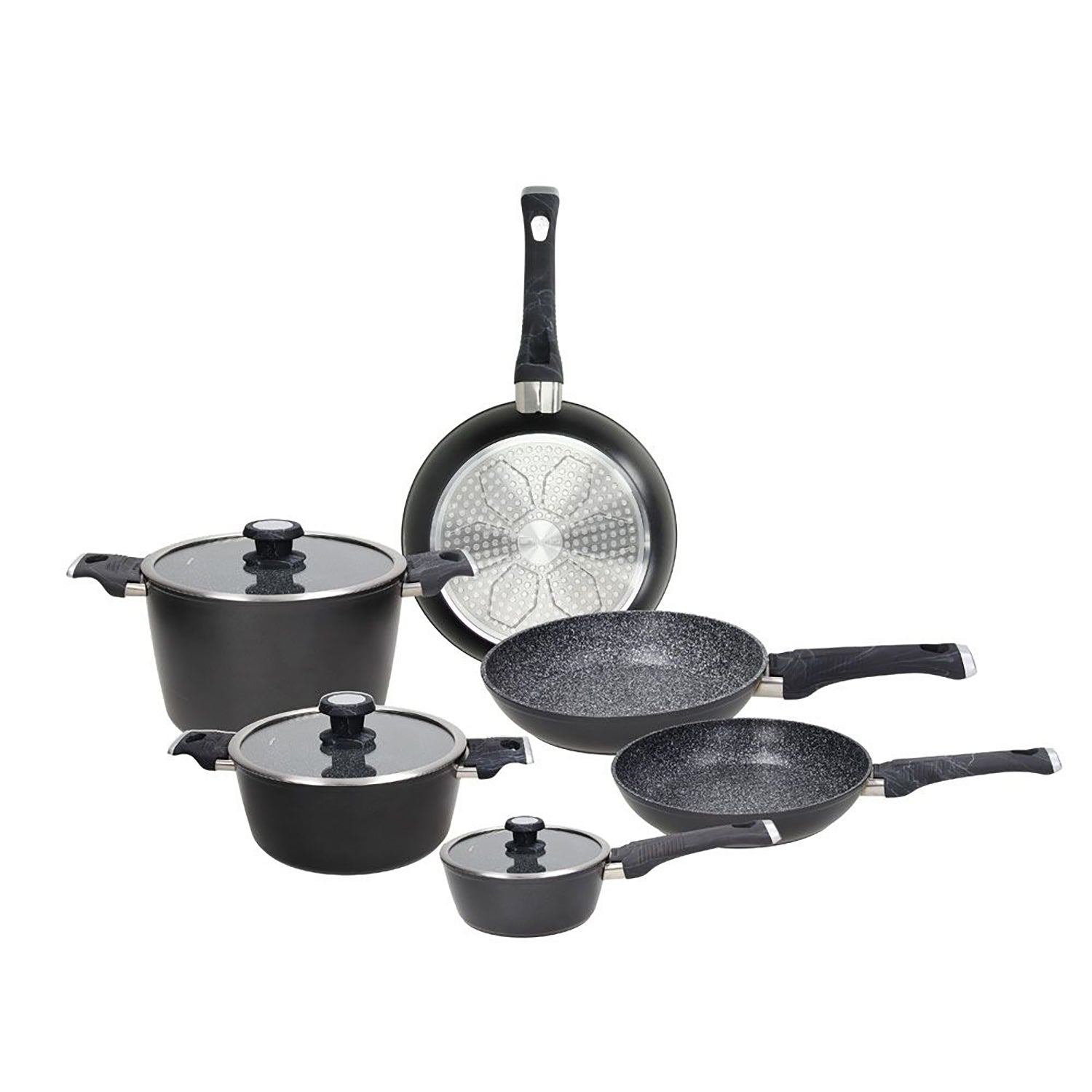 TOGNANA - Batteria Pentole e Padelle 9 pezzi in Alluminio Nero Linea Sphera
