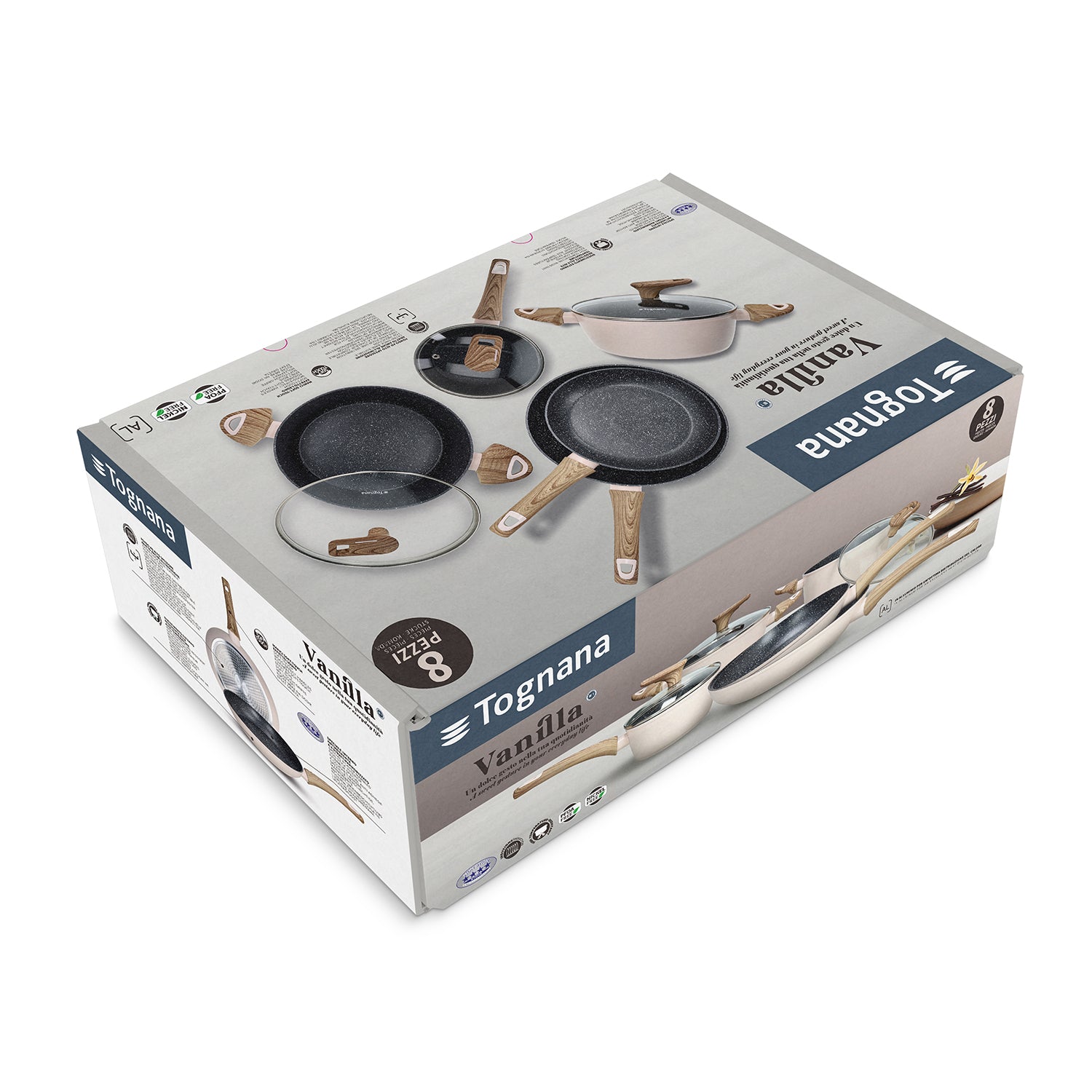 TOGNANA - Batteria Pentole 8 pezzi in alluminio Beige Linea Vanilla