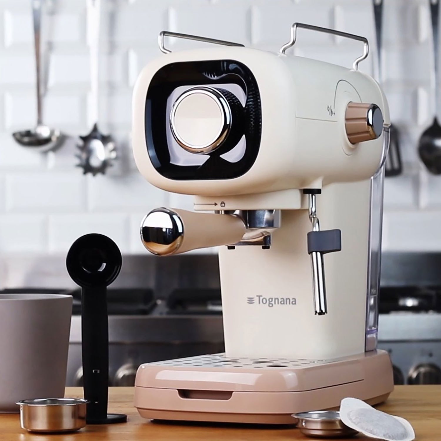 TOGNANA - Macchina da caffè Espresso Champagne Linea Iridea 1100 Watt - Compatibile con caffè macinato e cialde Ese