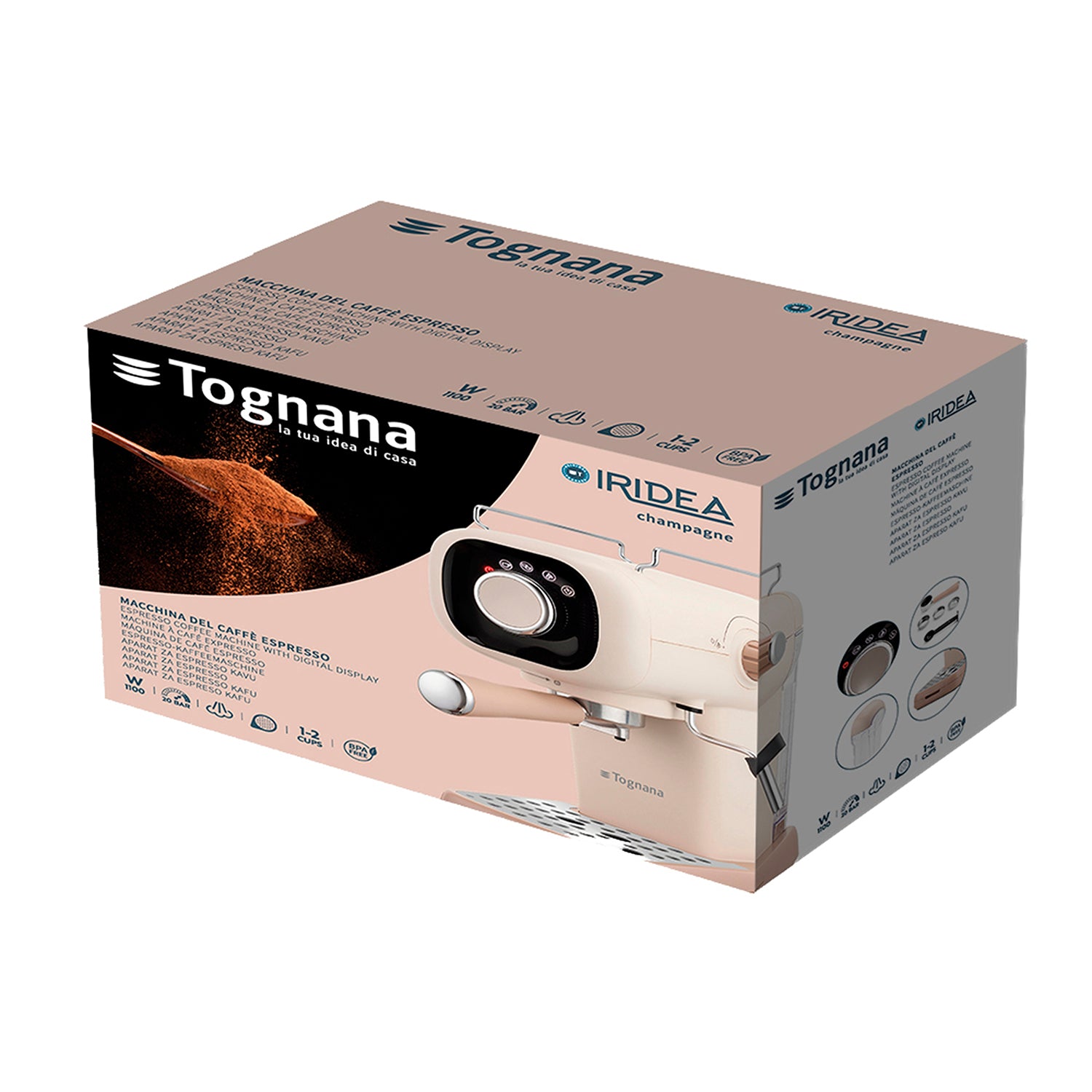 TOGNANA - Macchina da caffè Espresso Champagne Linea Iridea 1100 Watt - Compatibile con caffè macinato e cialde Ese