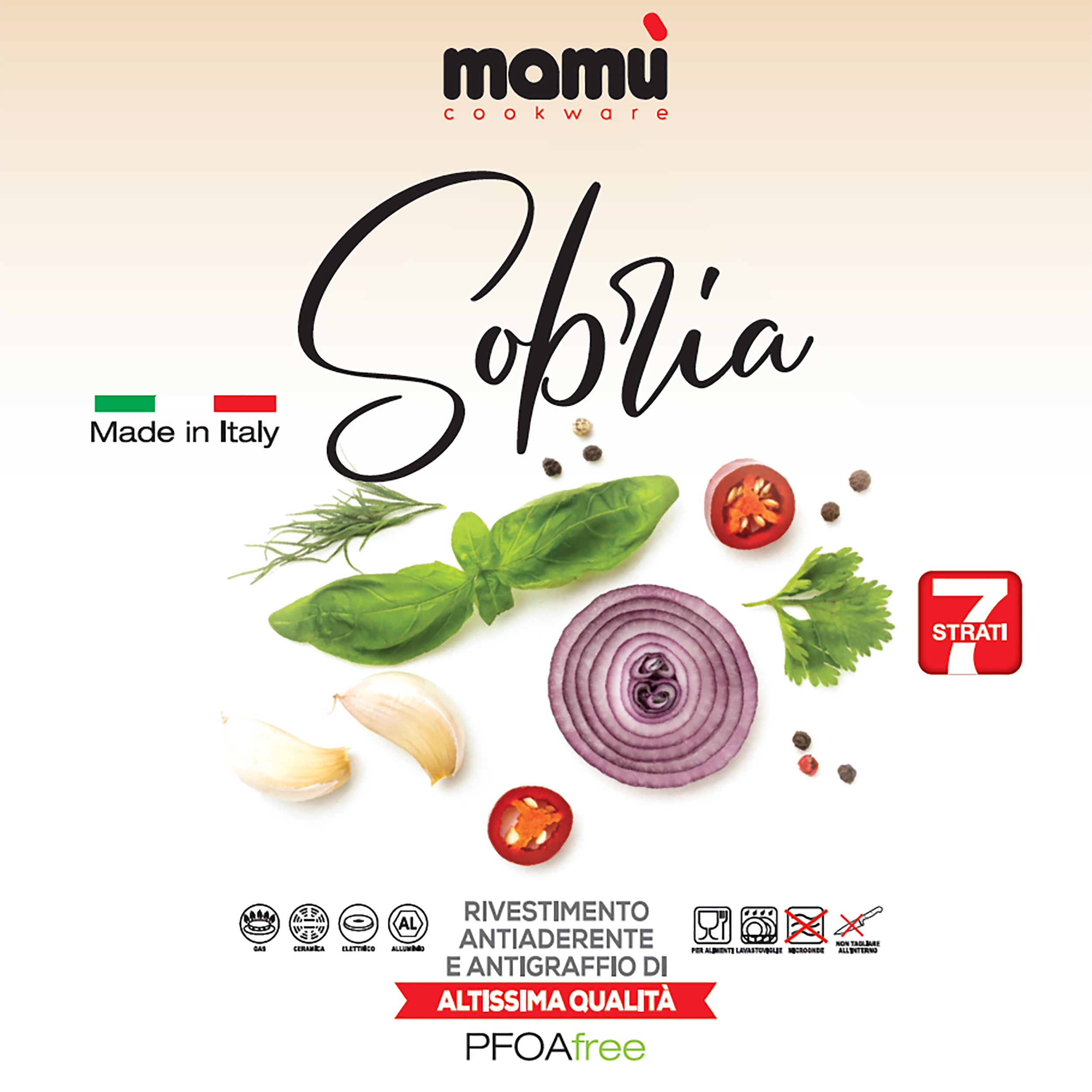 MAMÙ - Padella Alta Antiaderente con coperchio in vetro Linea Sobria diametro 26 cm