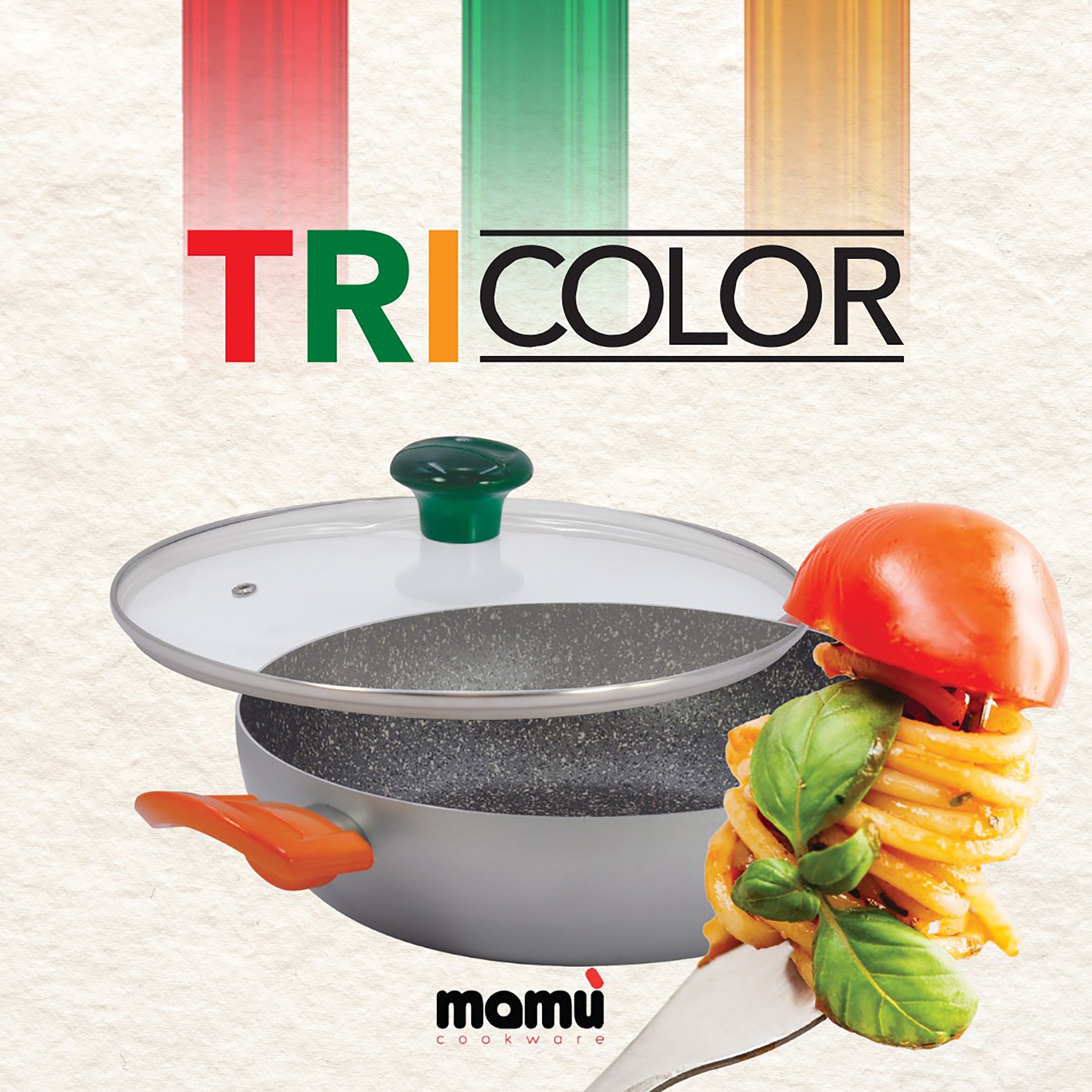 MAMÙ - Set 3 pezzi Linea Tricolor - Saltapasta diametro 20/24 cm / Casseruola diametro 16 cm