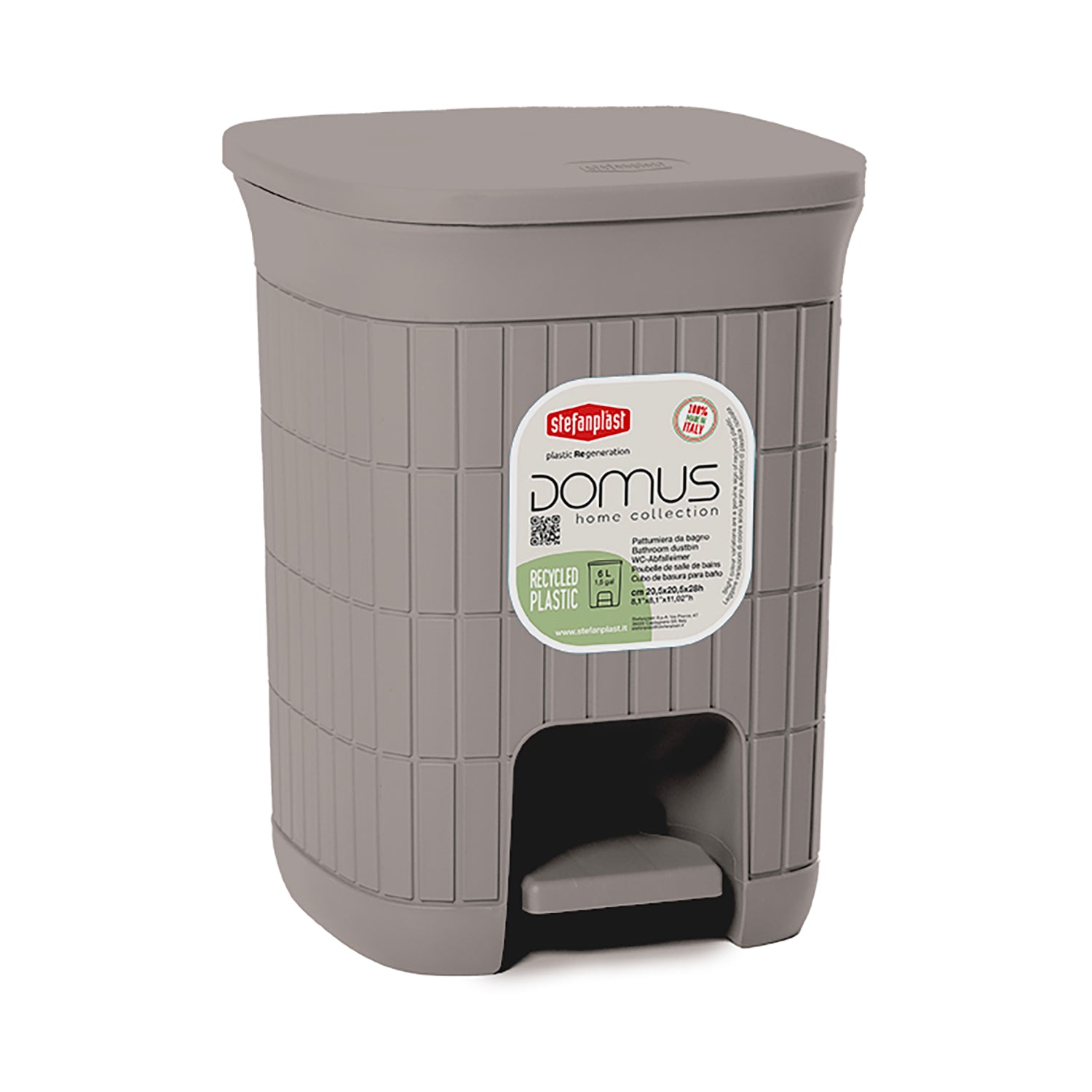 STEFANPLAST - Pattumiera con pedale Linea Domus Tortora 6 litri - h28x20,5x20,5 cm