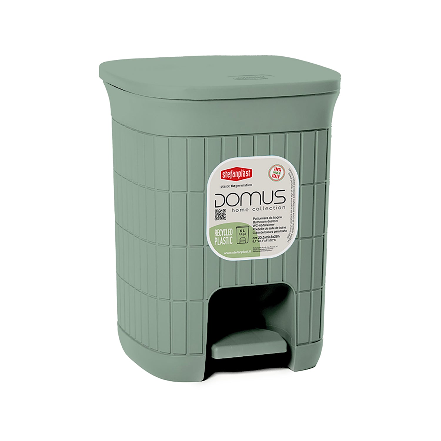 STEFANPLAST - Pattumiera con pedale Linea Domus Verde 6 litri - h28x20,5x20,5 cm