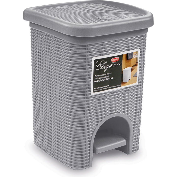 STEFANPLAST - Pattumiera da bagno Grigio Linea Elegance 6 litri - h28x20,5x20,5 cm