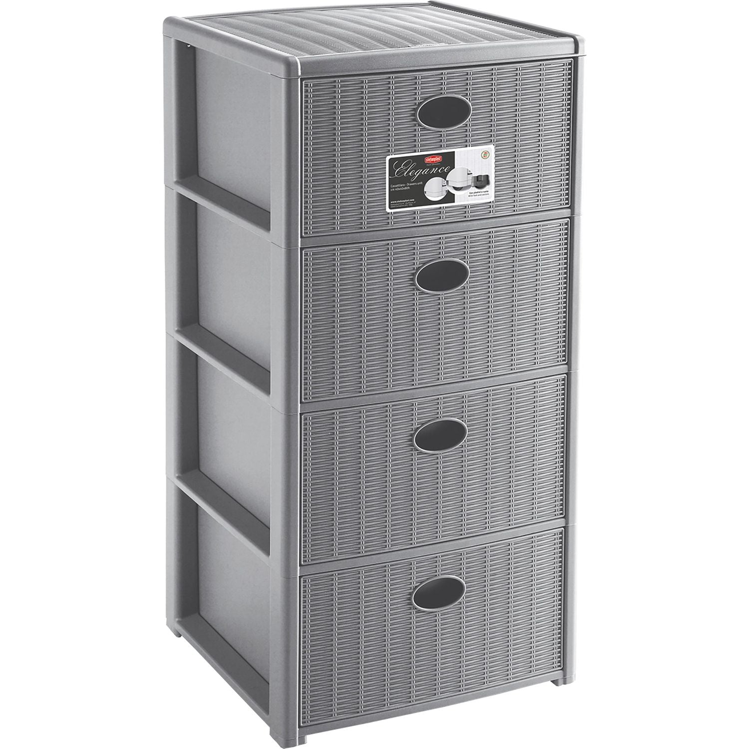 STEFANPLAST - Cassettiera Linea Elegance 4 cassetti Grigio - h80x40x40 cm