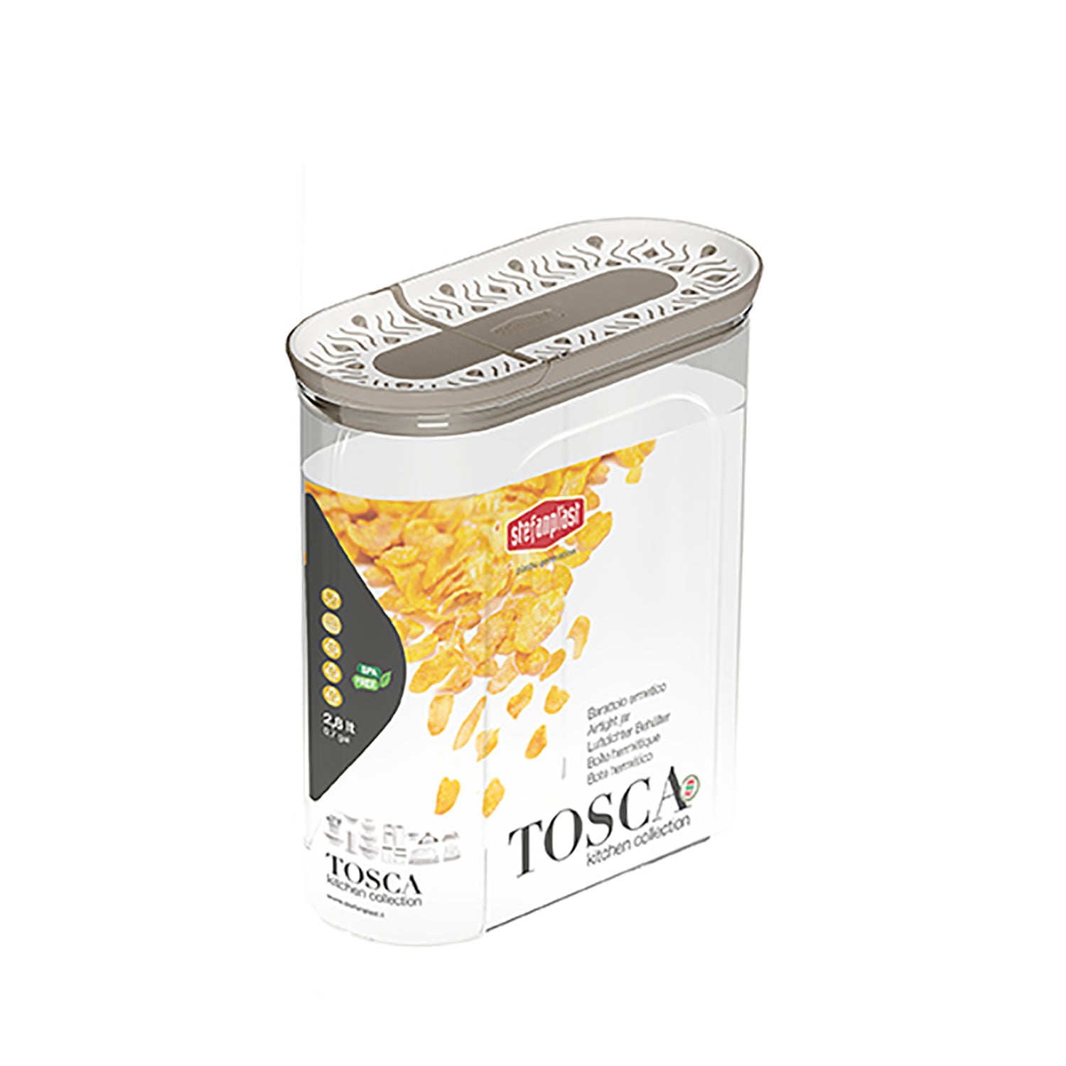 STEFANPLAST - Barattolo Portacereali Bianco e Tortora Linea Tosca 2 Litri