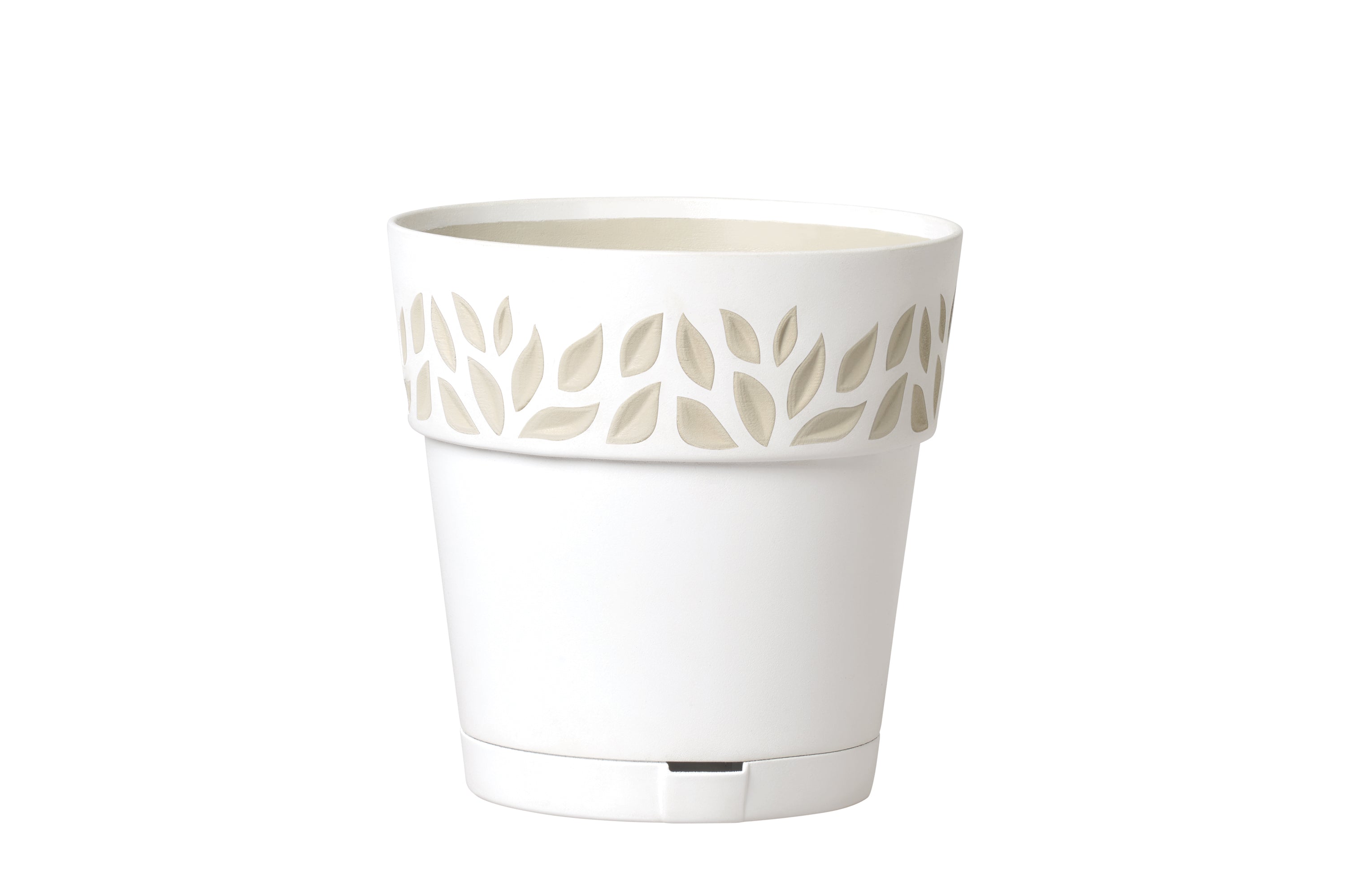 STEFANPLAST - Vaso Decorato Cloe in plastica bianco con riserva d'acqua - h15 cm diametro 15 cm