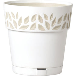 STEFANPLAST - Vaso decorato Cloe in plastica bianco con riserva d'acqua - h19 cm diametro 20 cm