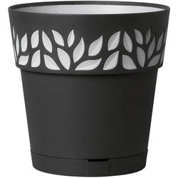 STEFANPLAST - Vaso decorato Cloe in plastica grafite con riserva d'acqua - h25 cm diametro 25 cm